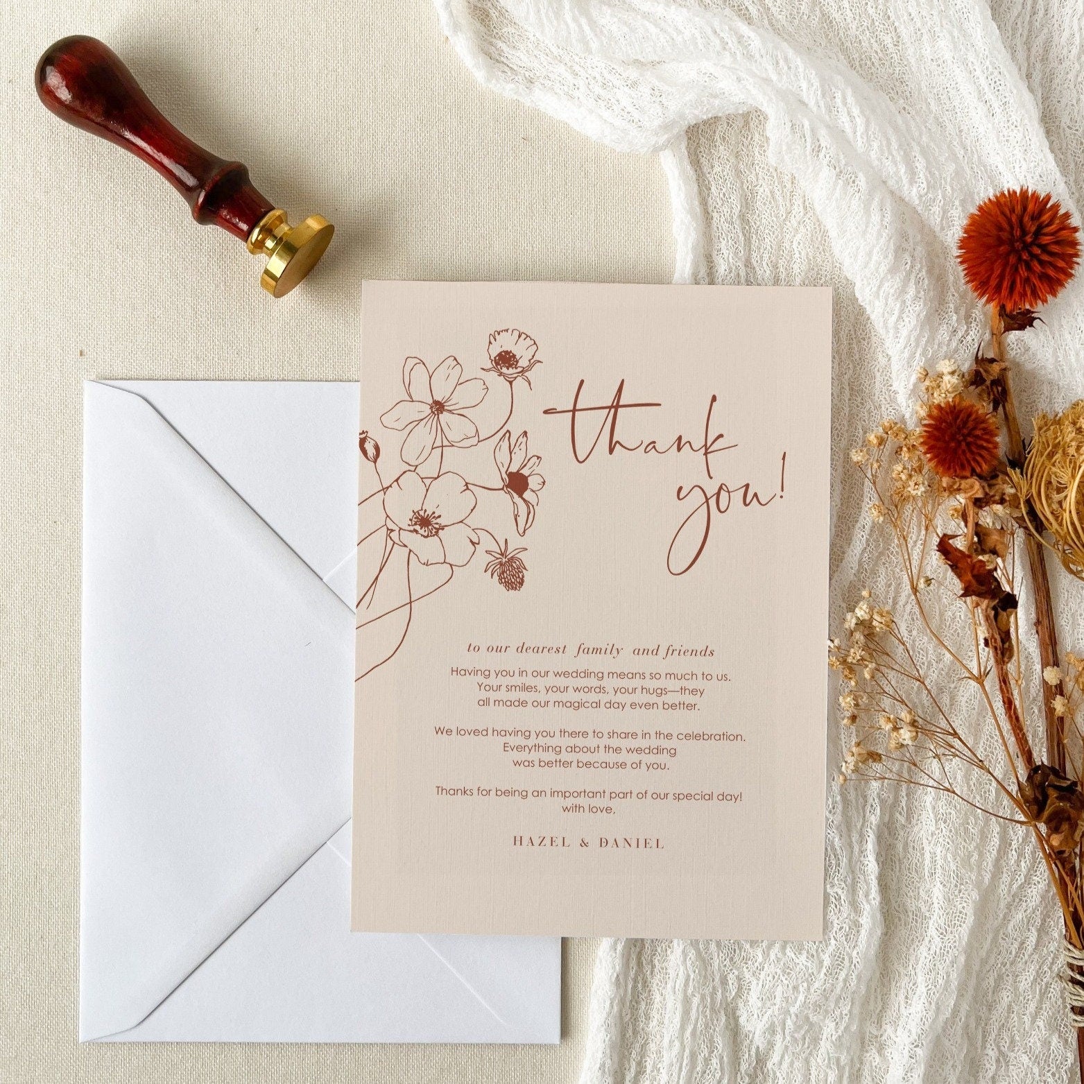 HAZEL Terracotta Wedding Thank You Cards with Photo