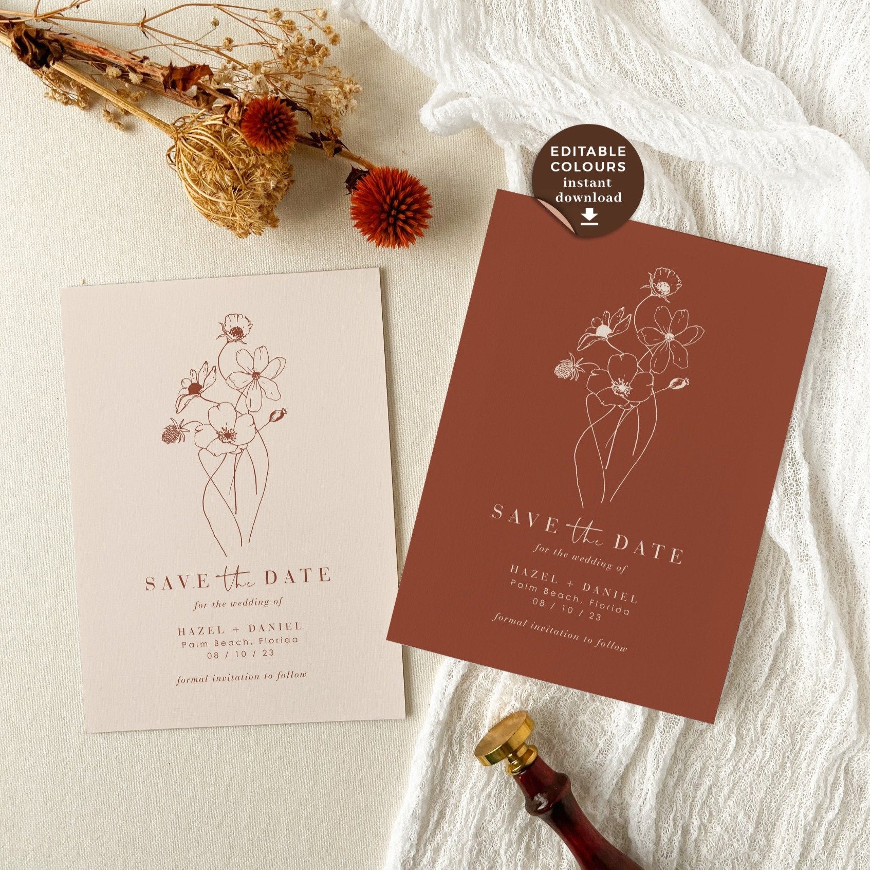 HAZEL Terracotta Boho Save the Date Template