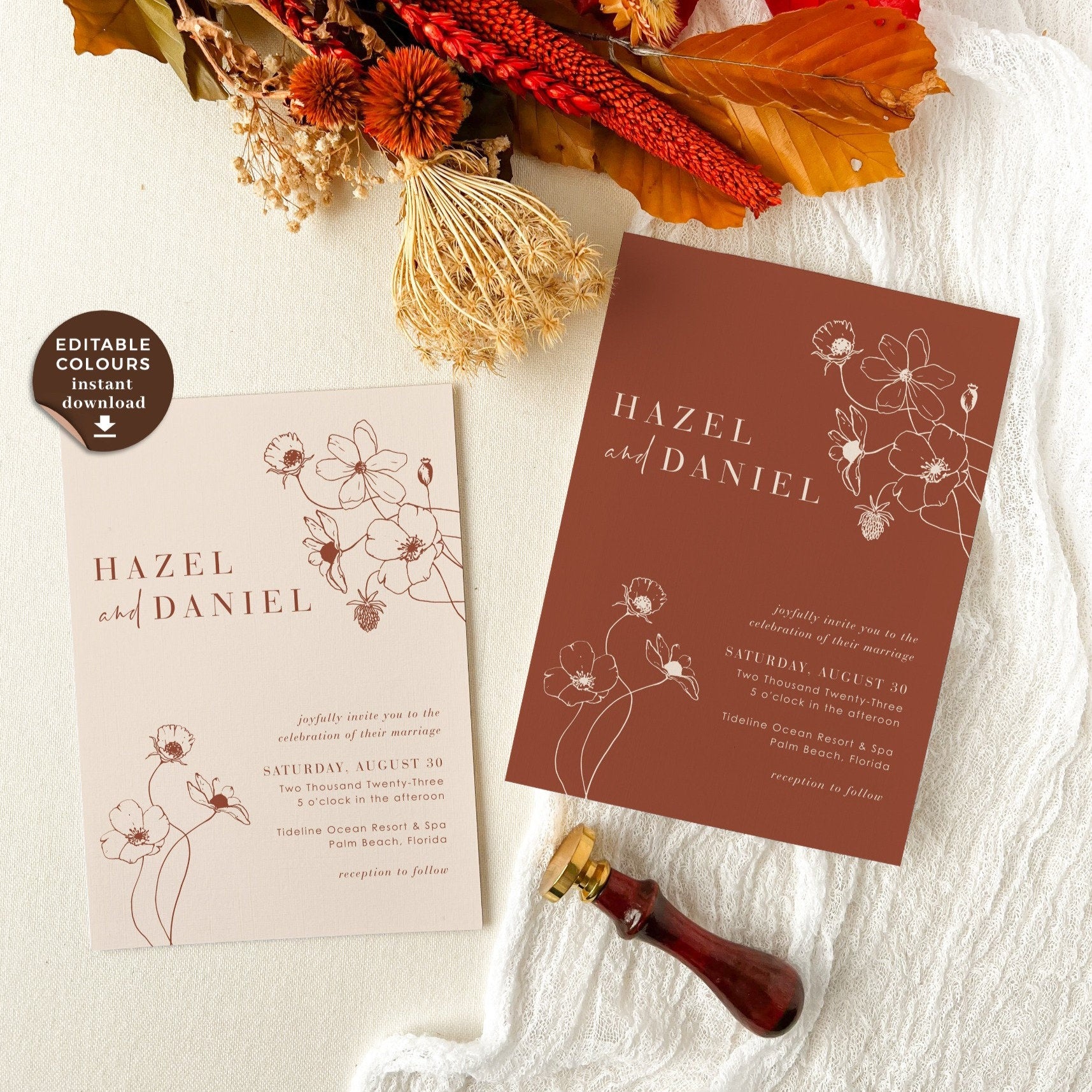 HAZEL Terracotta Boho Wedding Invitation Suite Printable