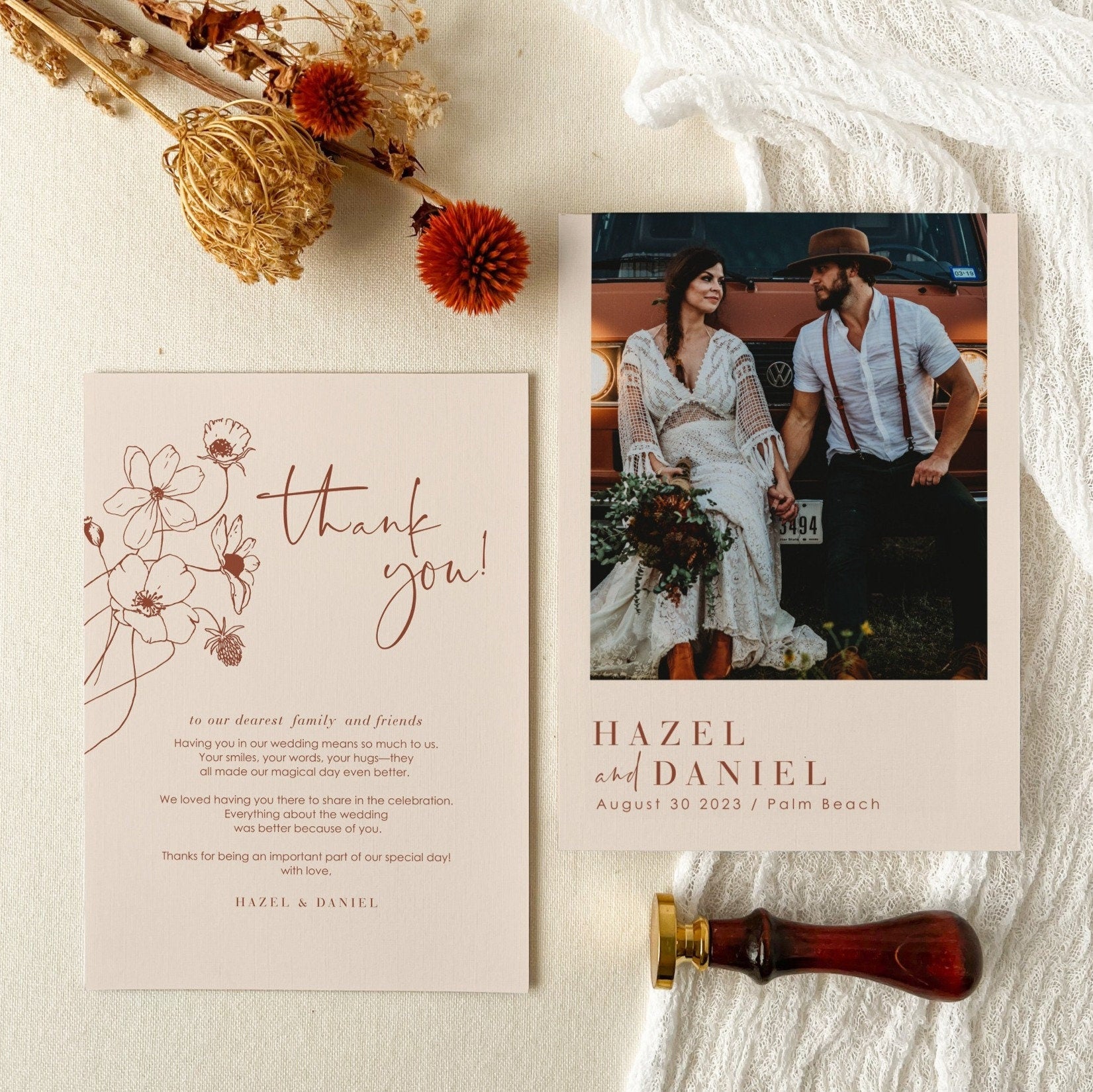 HAZEL Terracotta Wedding Thank You Cards with Photo