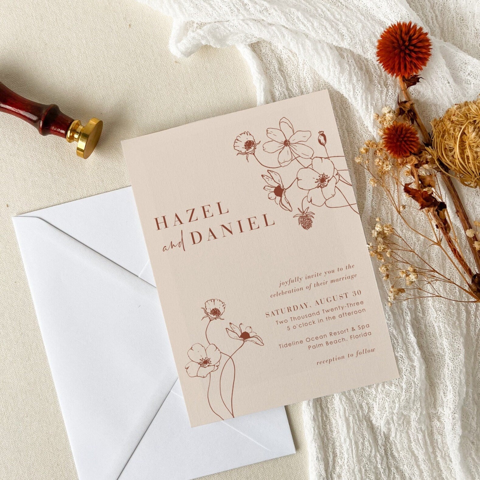 HAZEL Terracotta Boho Wedding Invitation Template