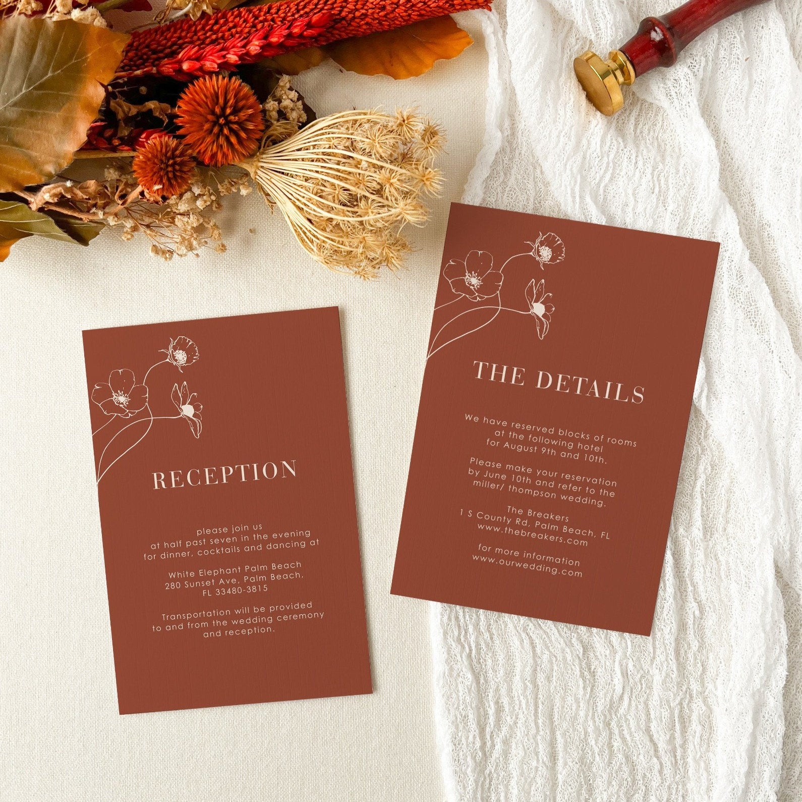 HAZEL Terracotta Boho Wedding Invitation Suite Printable