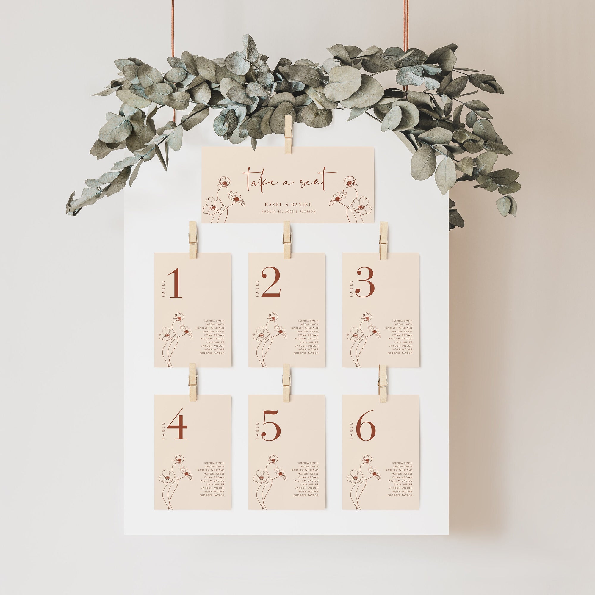 HAZEL Terracotta Seating Cards Wedding Template