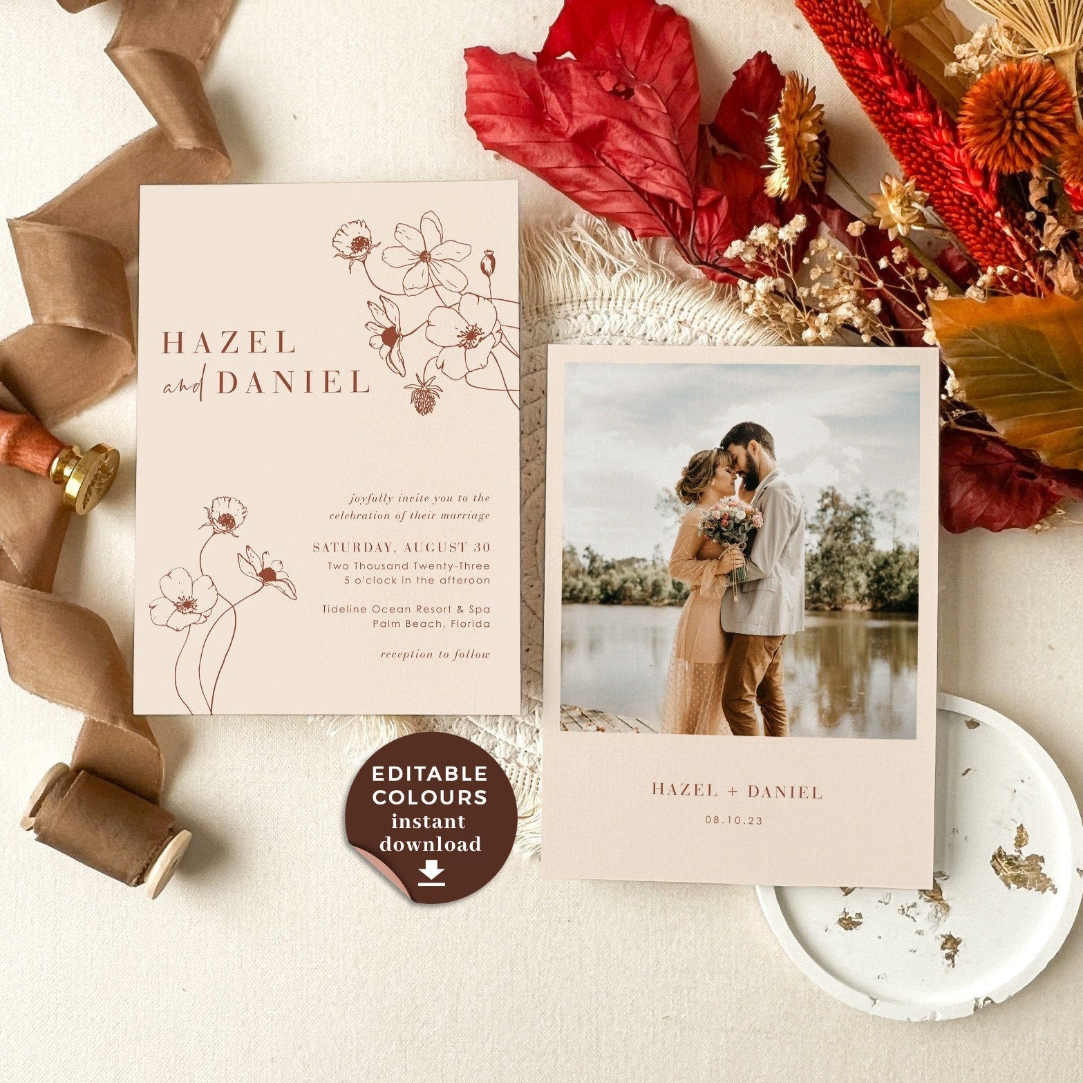 HAZEL Terracotta Boho Wedding Invitation Template