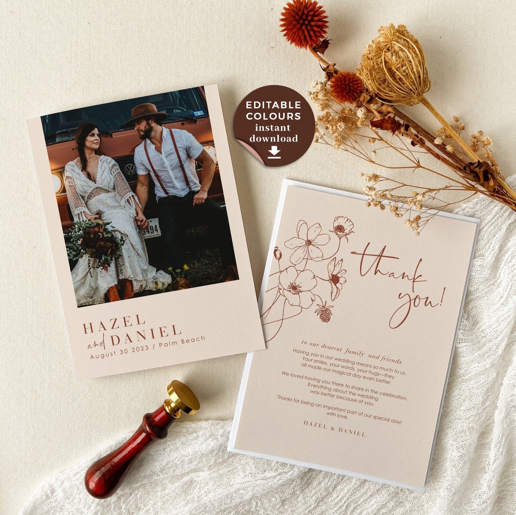 HAZEL Terracotta Wedding Thank You Cards with Photo