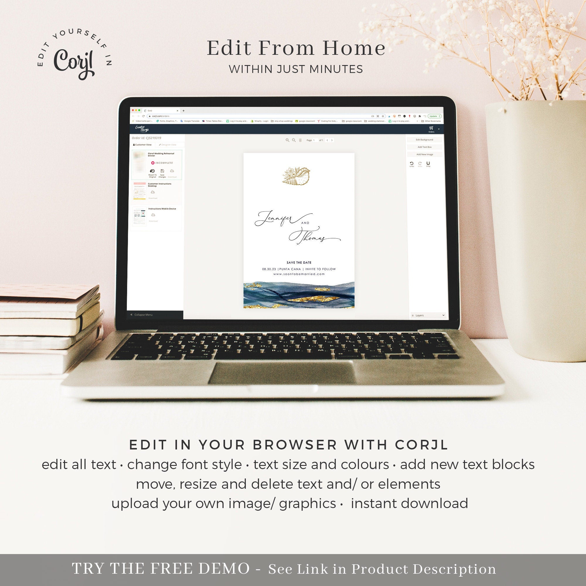 Noa | Navy &amp; Gold Nautical Save the Date Template
