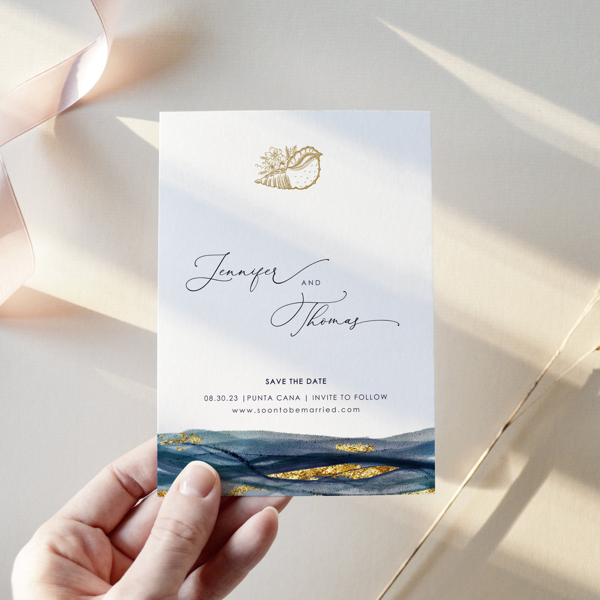 Noa | Navy &amp; Gold Nautical Save the Date Template
