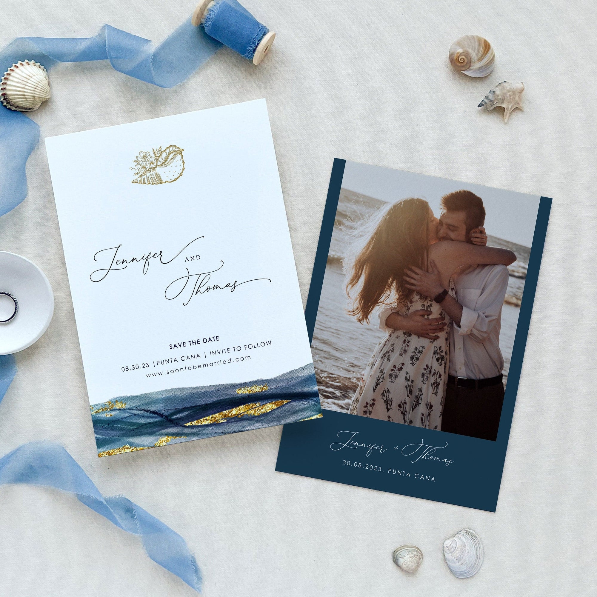 Noa | Navy &amp; Gold Nautical Save the Date Template