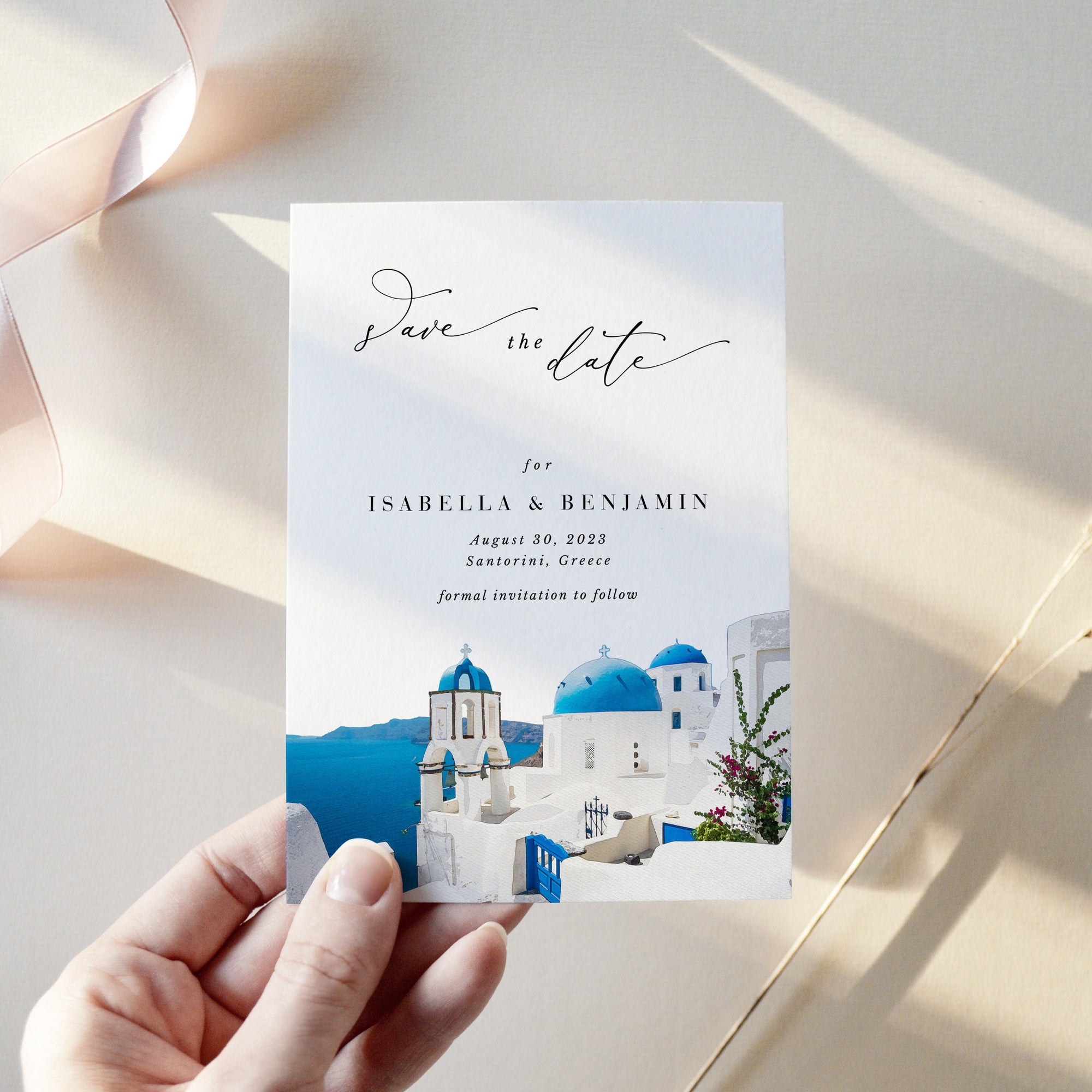 Santorini | Watercolour Save the Date Template