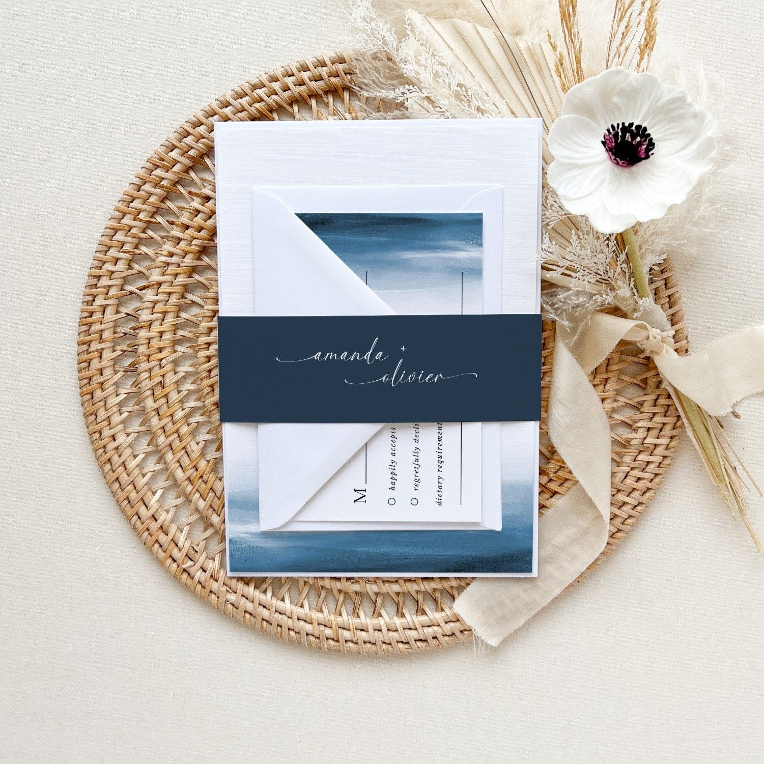 Elettra | Modern Beach Wedding Invitation Template with Rsvp