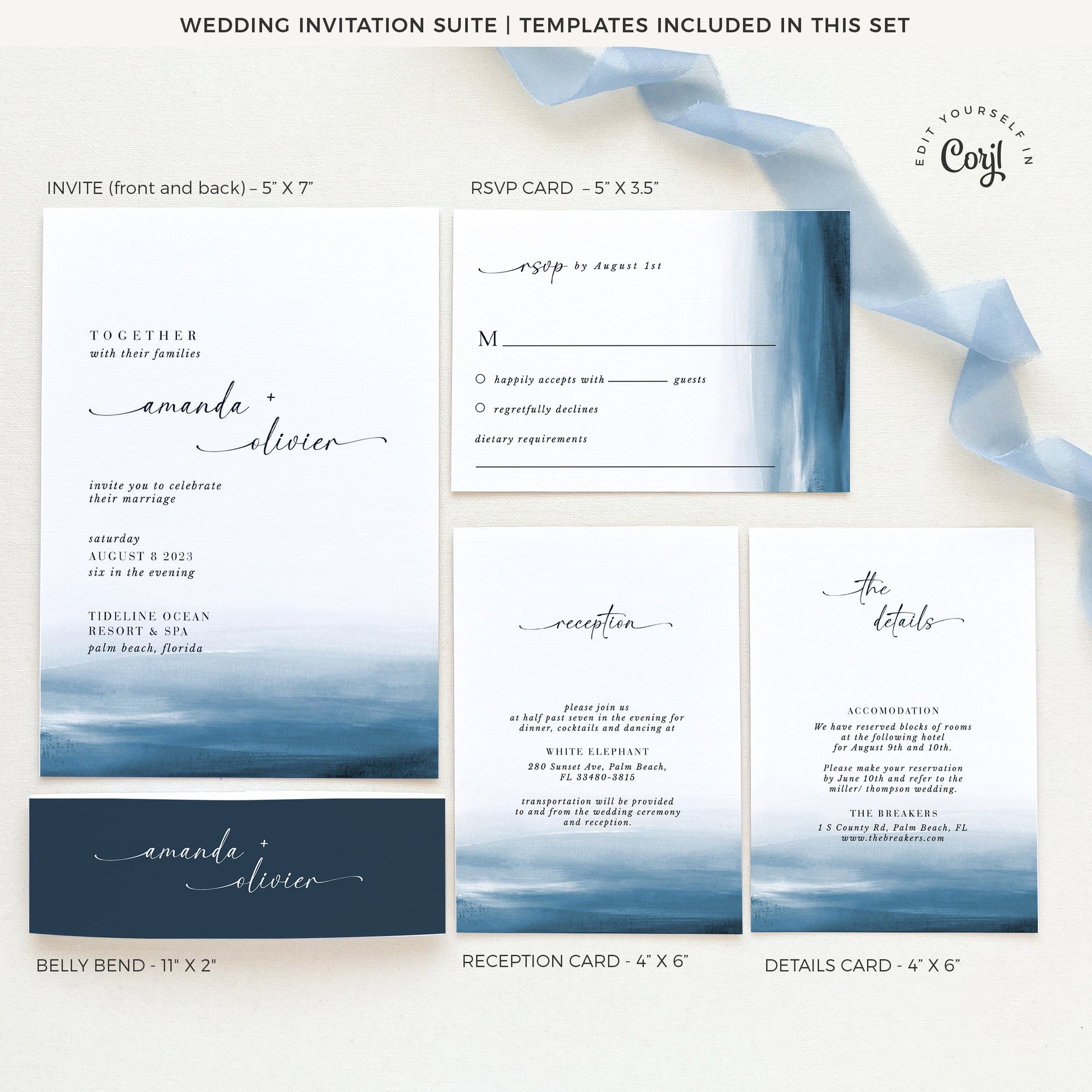 Elettra | Modern Beach Wedding Invitation Template with Rsvp