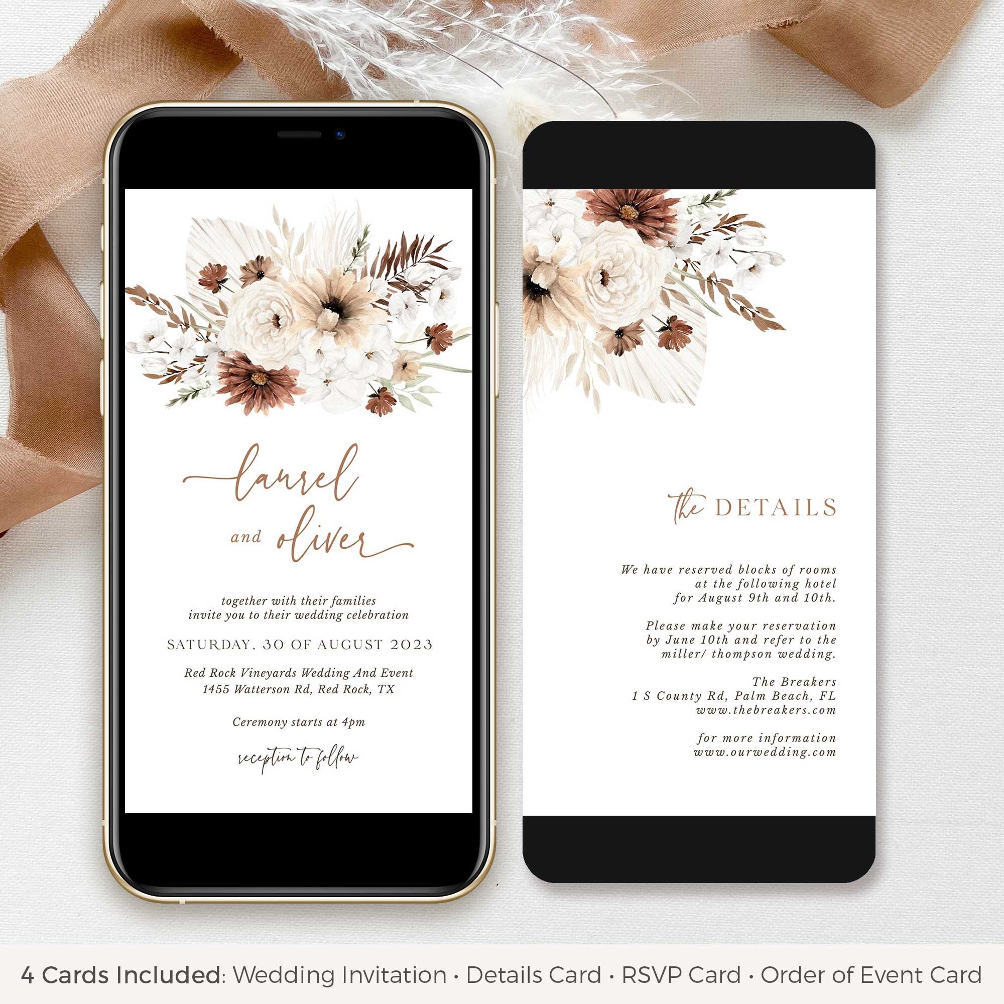 LAUREL Boho Wedding Invitation with Rsvp Electronic