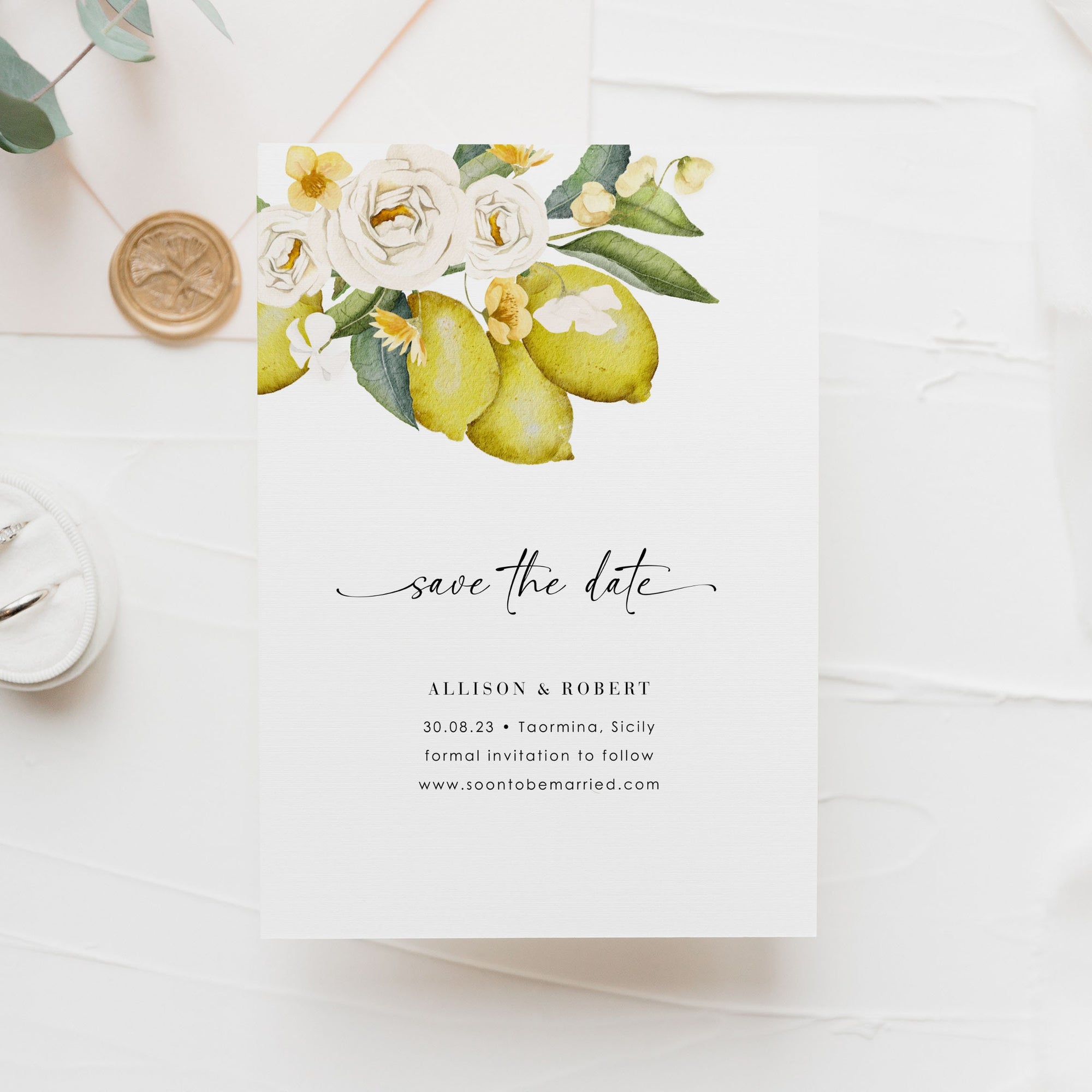 Amelia | Mediterranean Italy Save the Date with Lemon