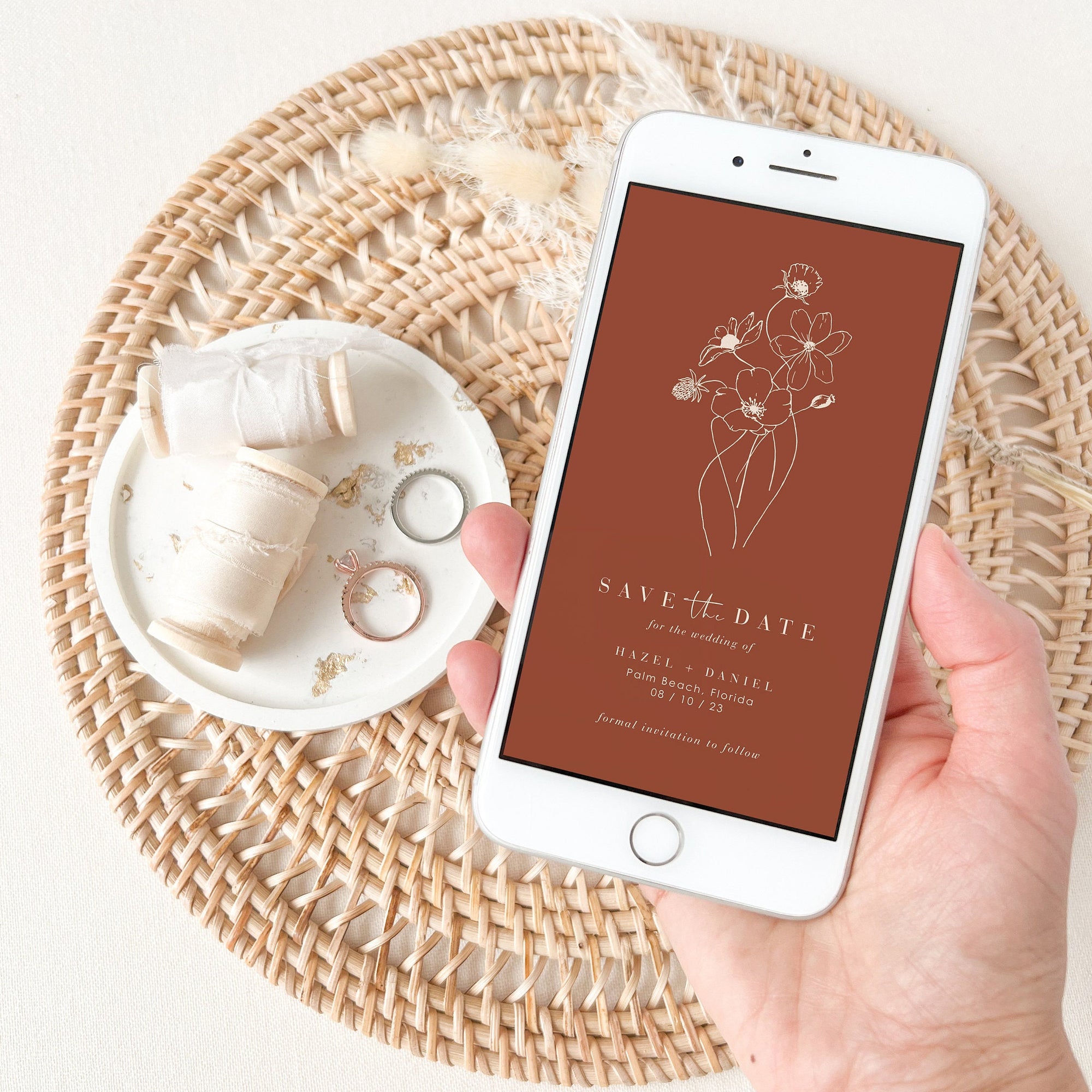 HAZEL Terracotta Boho Save the Date Electronic