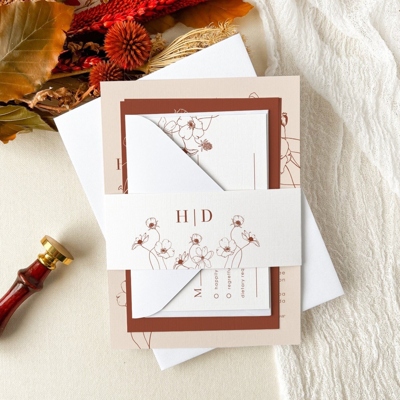HAZEL Terracotta Boho Wedding Invitation Suite Printable