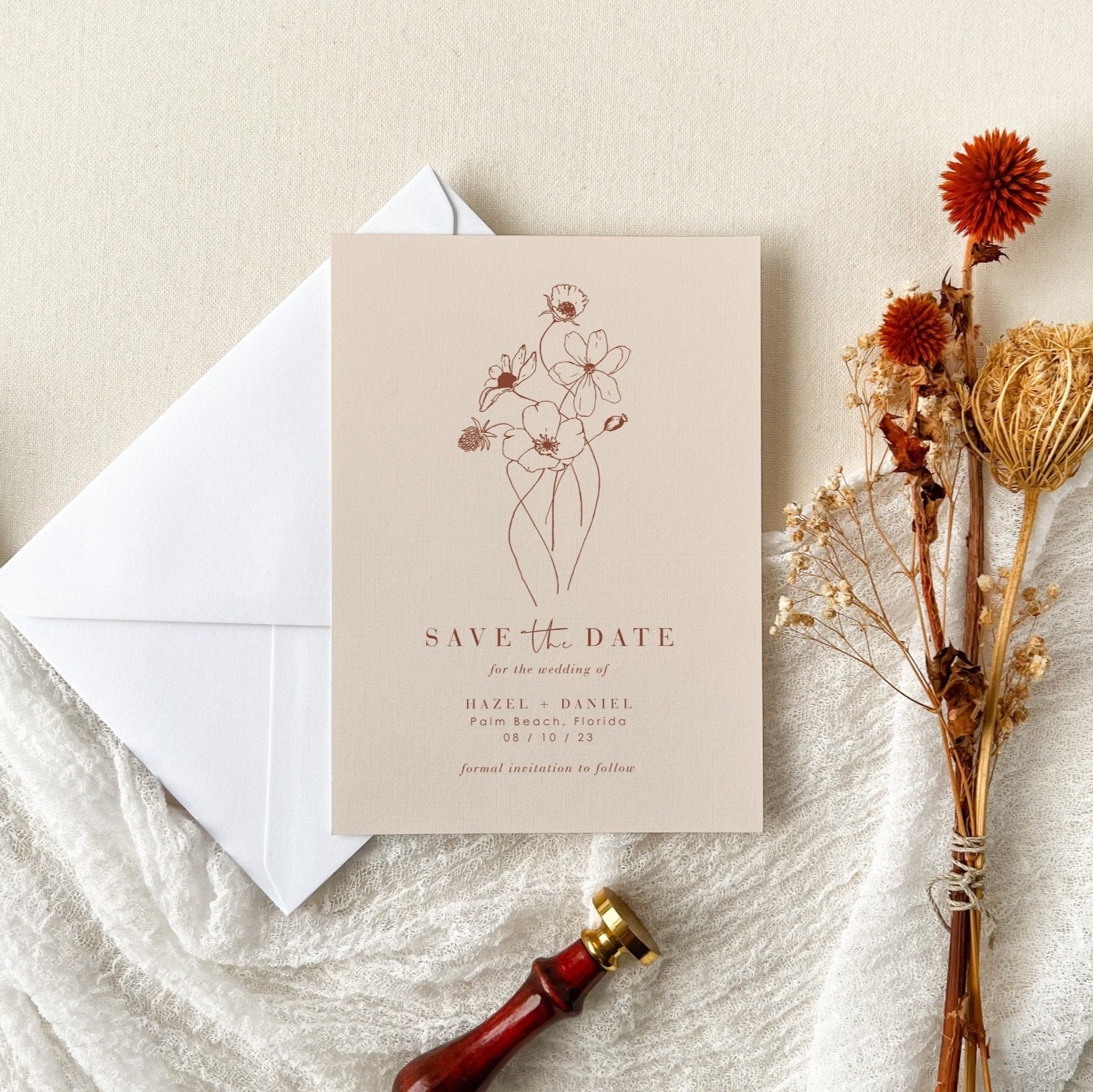 HAZEL Terracotta Boho Save the Date Template