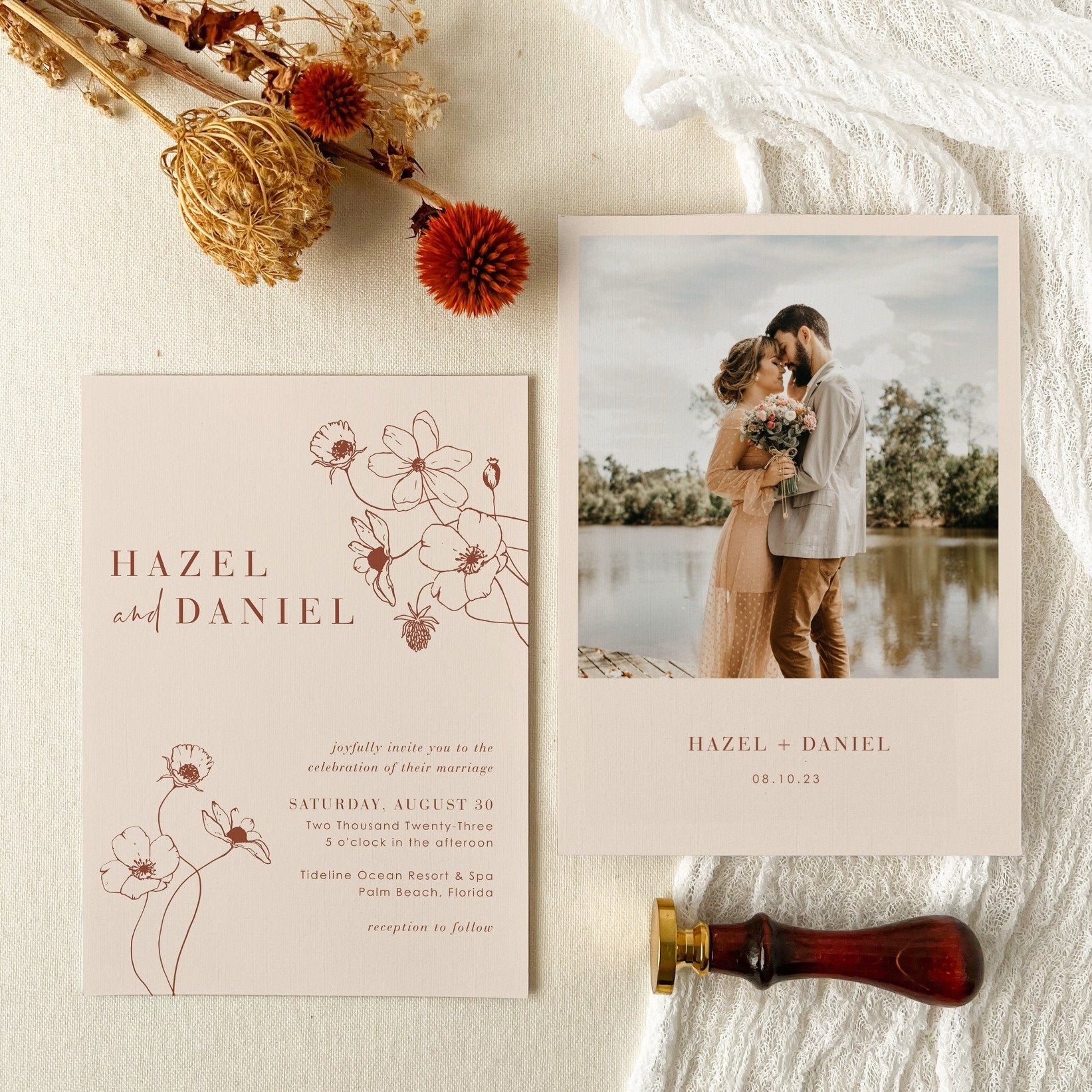 HAZEL Terracotta Boho Wedding Invitation Suite Printable