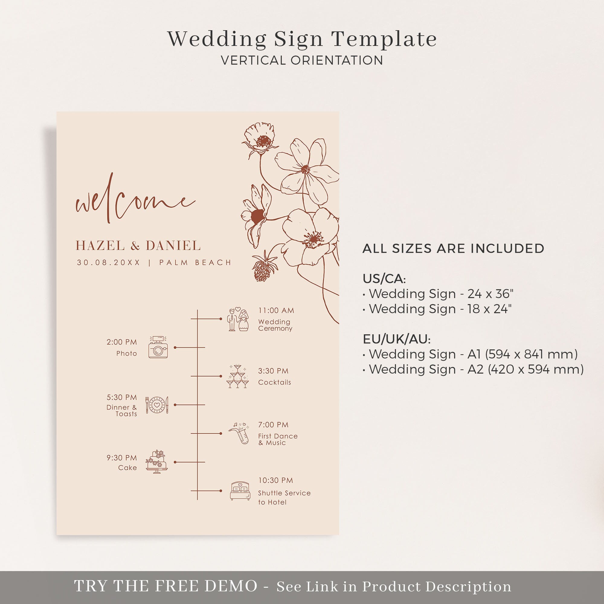 HAZEL Wedding Order of Events Sign Template