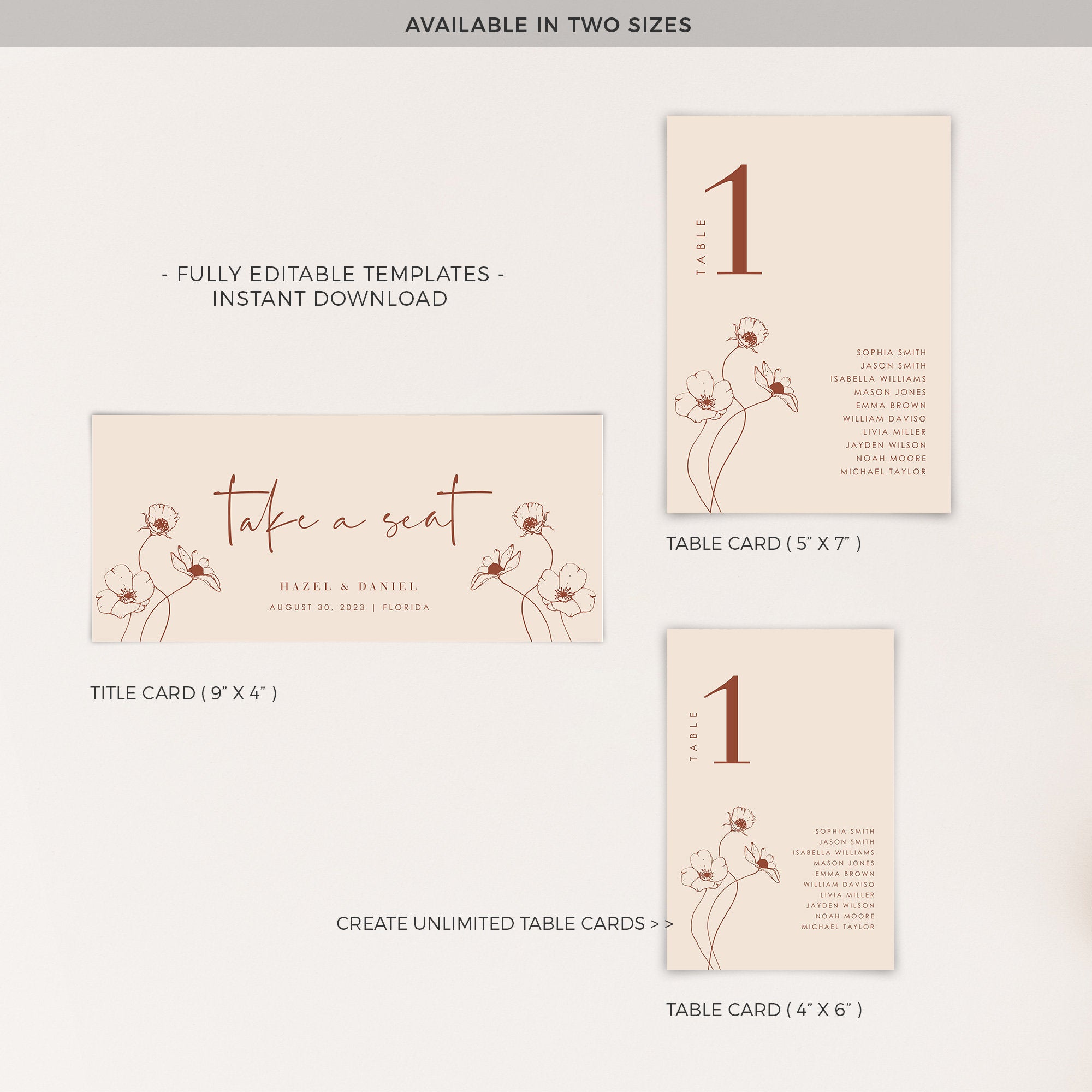 HAZEL Terracotta Seating Cards Wedding Template