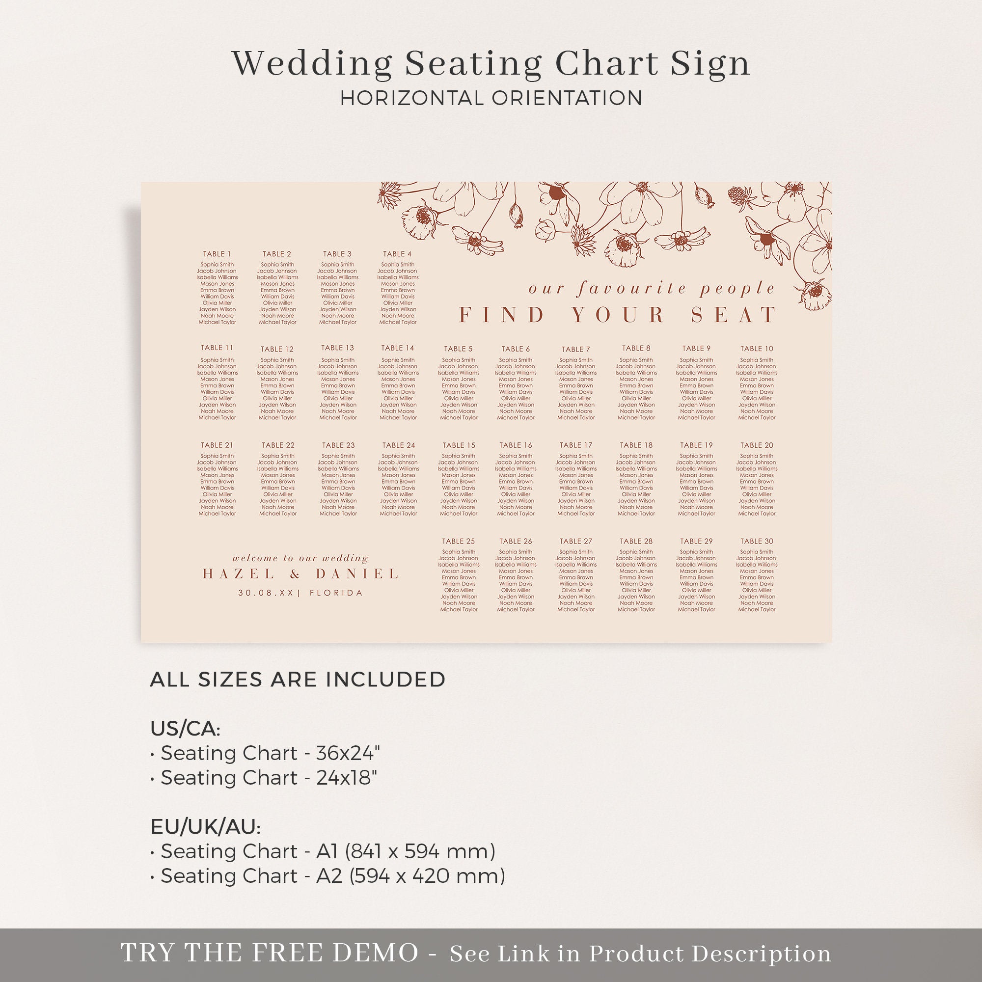 HAZEL | Terracotta Wedding Seating Chart Plan Template