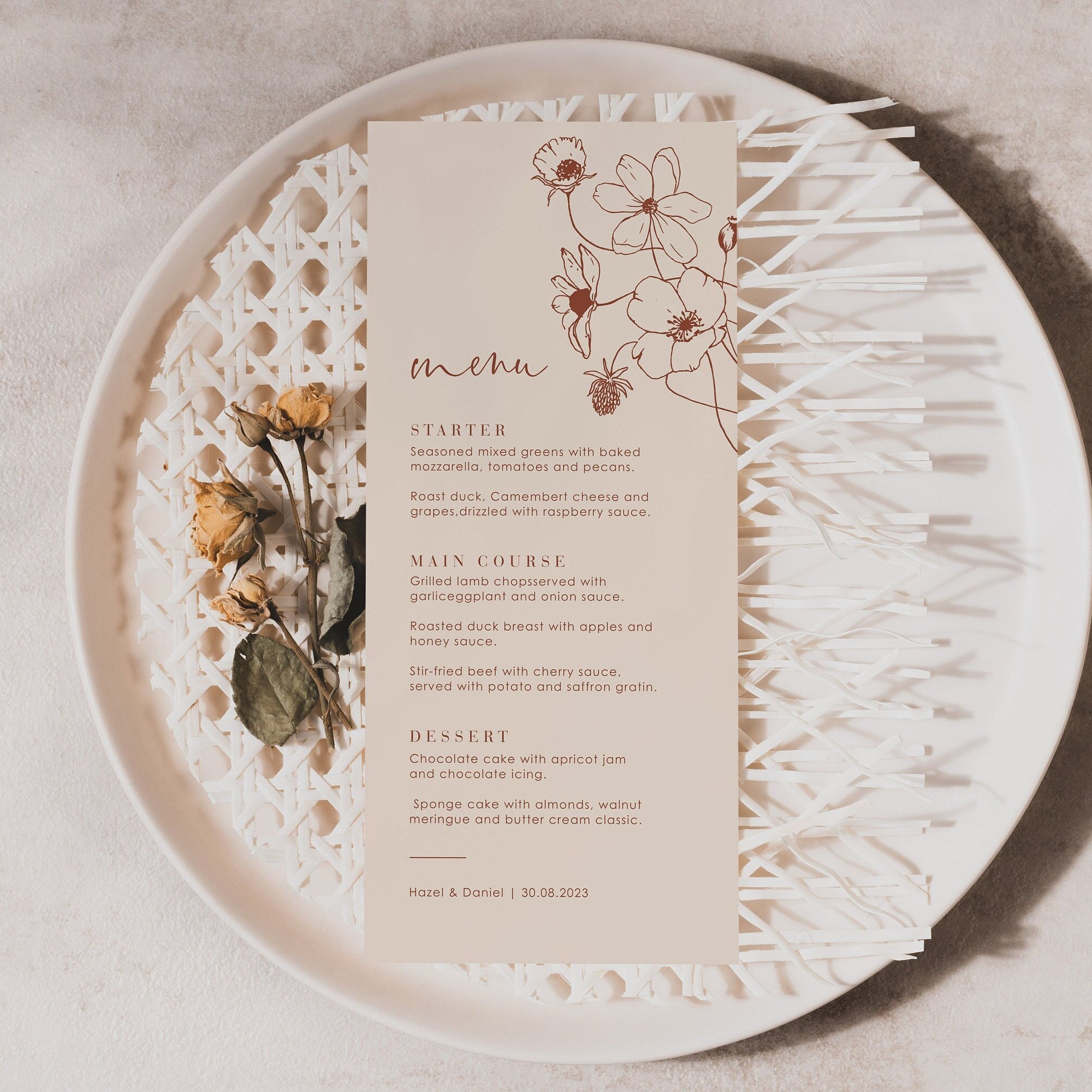 HAZEL Printable Menu Template for Wedding