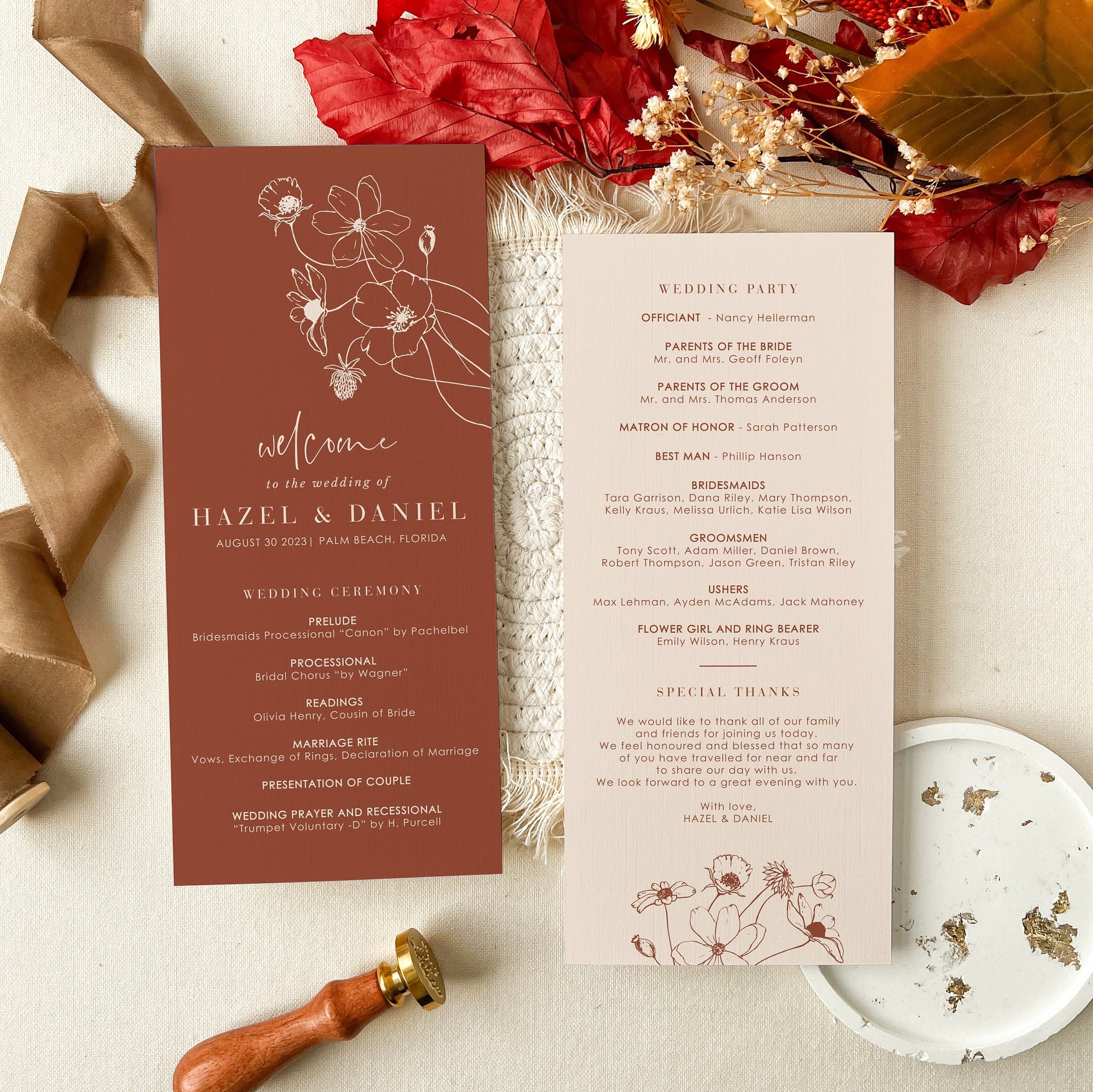 HAZEL Terracotta Wedding Program Template