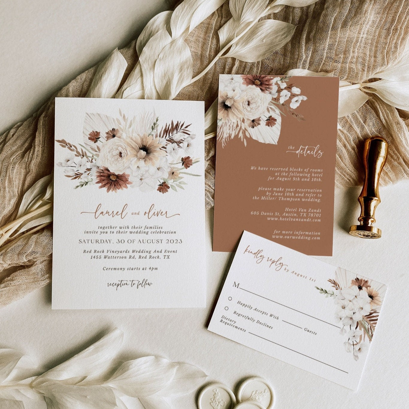 LAUREL Boho Wedding Invitation Suite Template