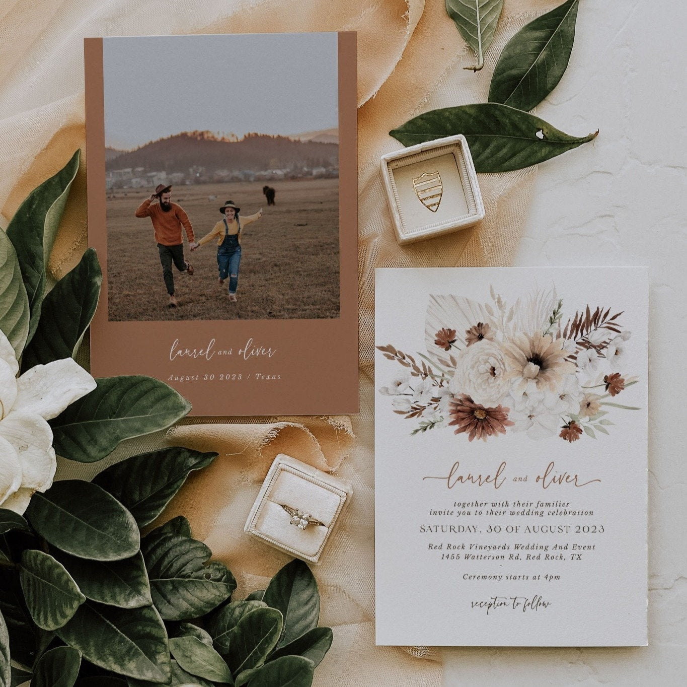 LAUREL Boho Wedding Invite Template with Photo