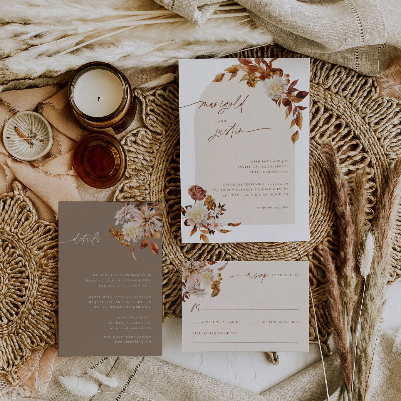 MARIGOLD Boho Wedding Invitation Template Suite