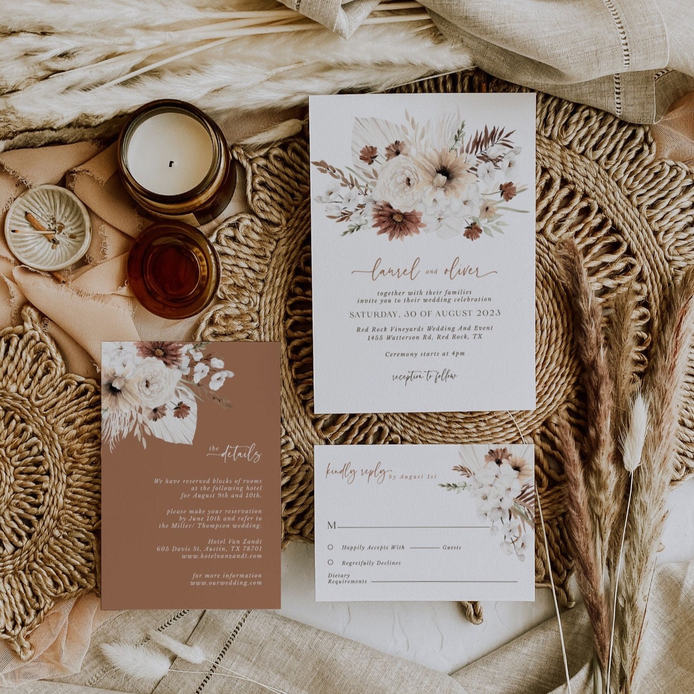 LAUREL Boho Wedding Invitation Suite Template