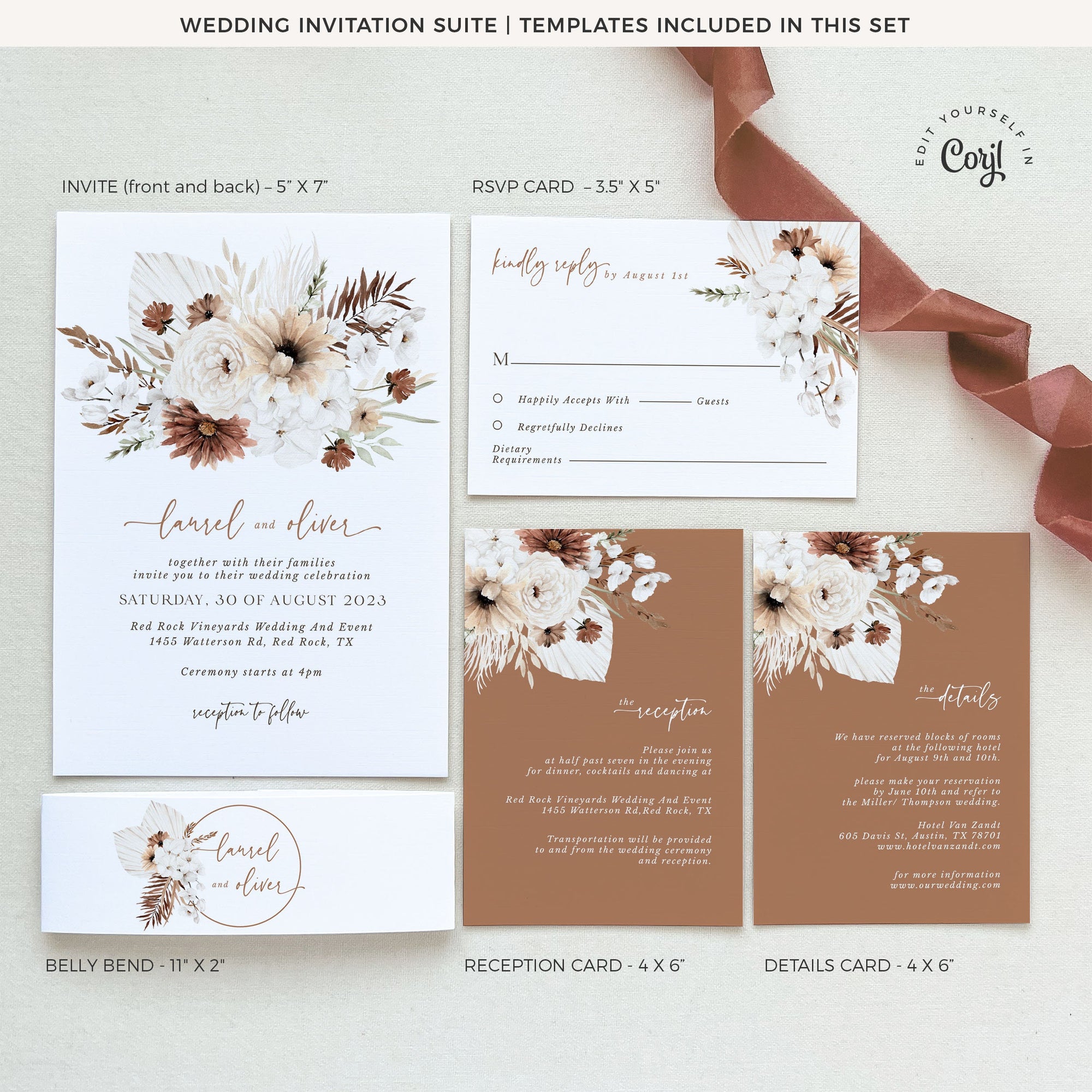 LAUREL Boho Wedding Invitation Suite Template