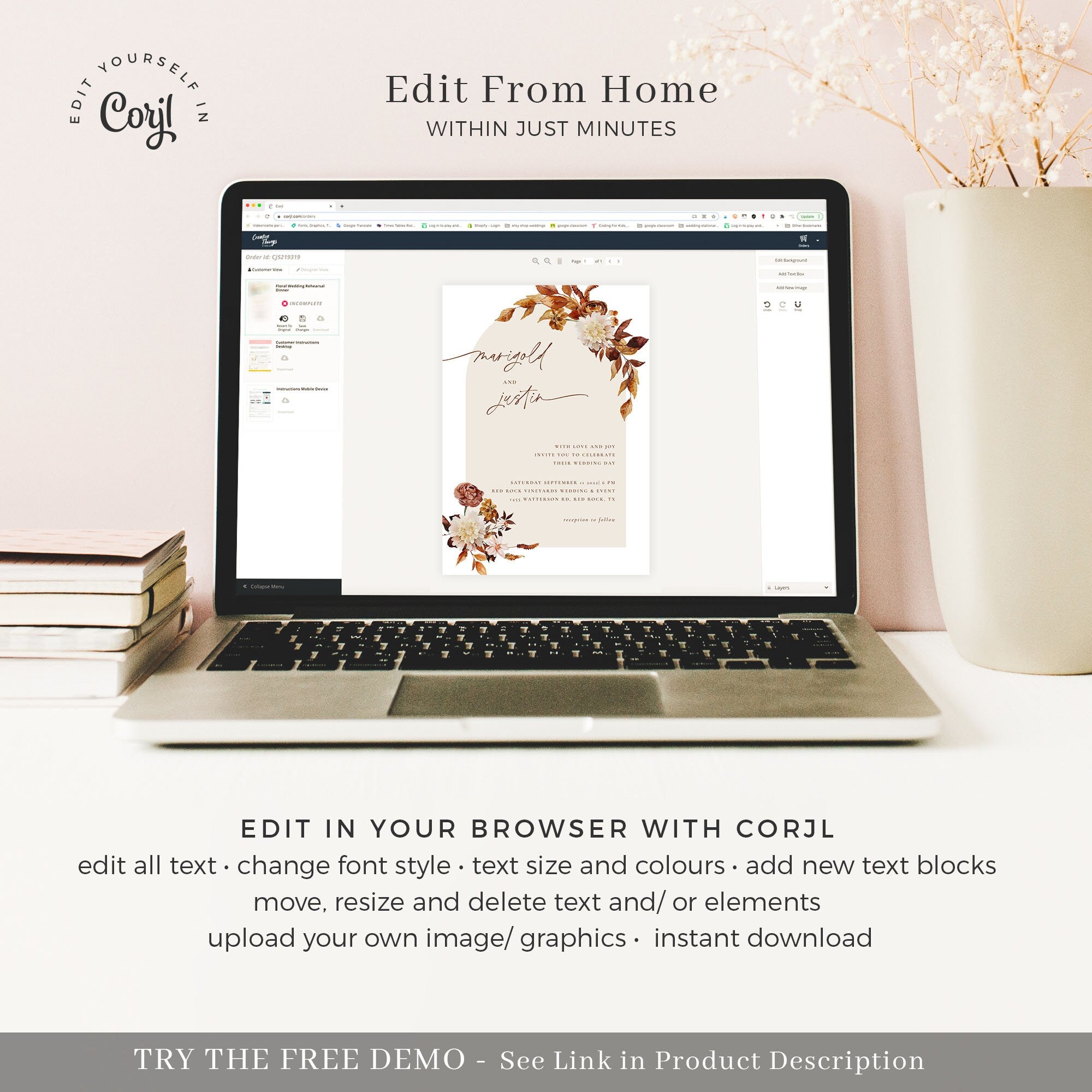 MARIGOLD Boho Fall Wedding Invitation Bundle Template
