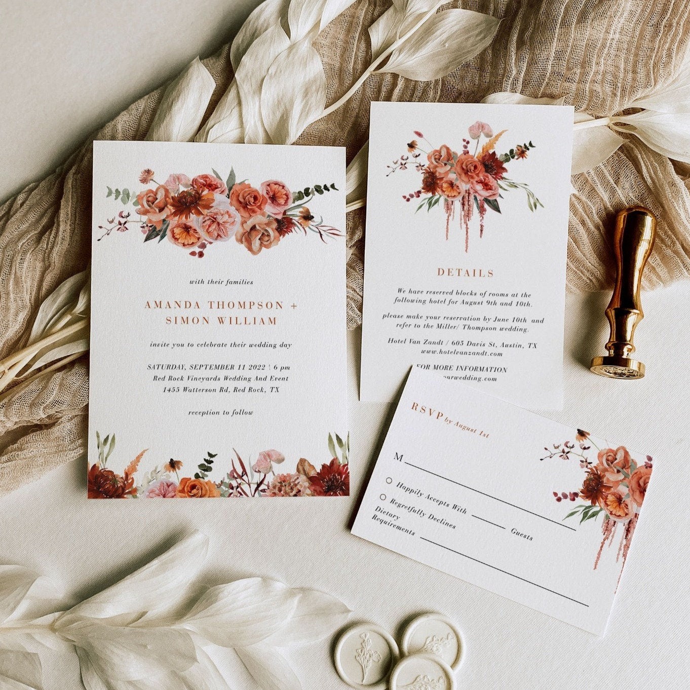 SCARLETT Bohemian Wedding Invitation Template Set