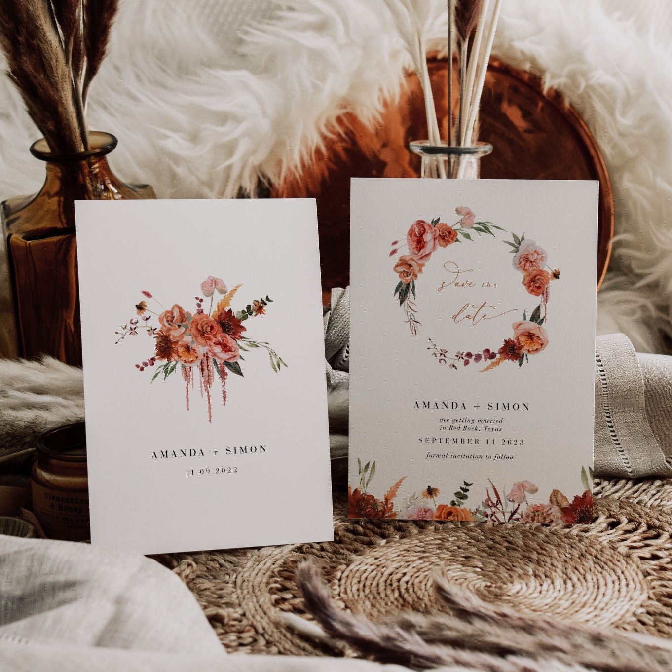 SCARLETT Rustic Boho Save the Date Cards
