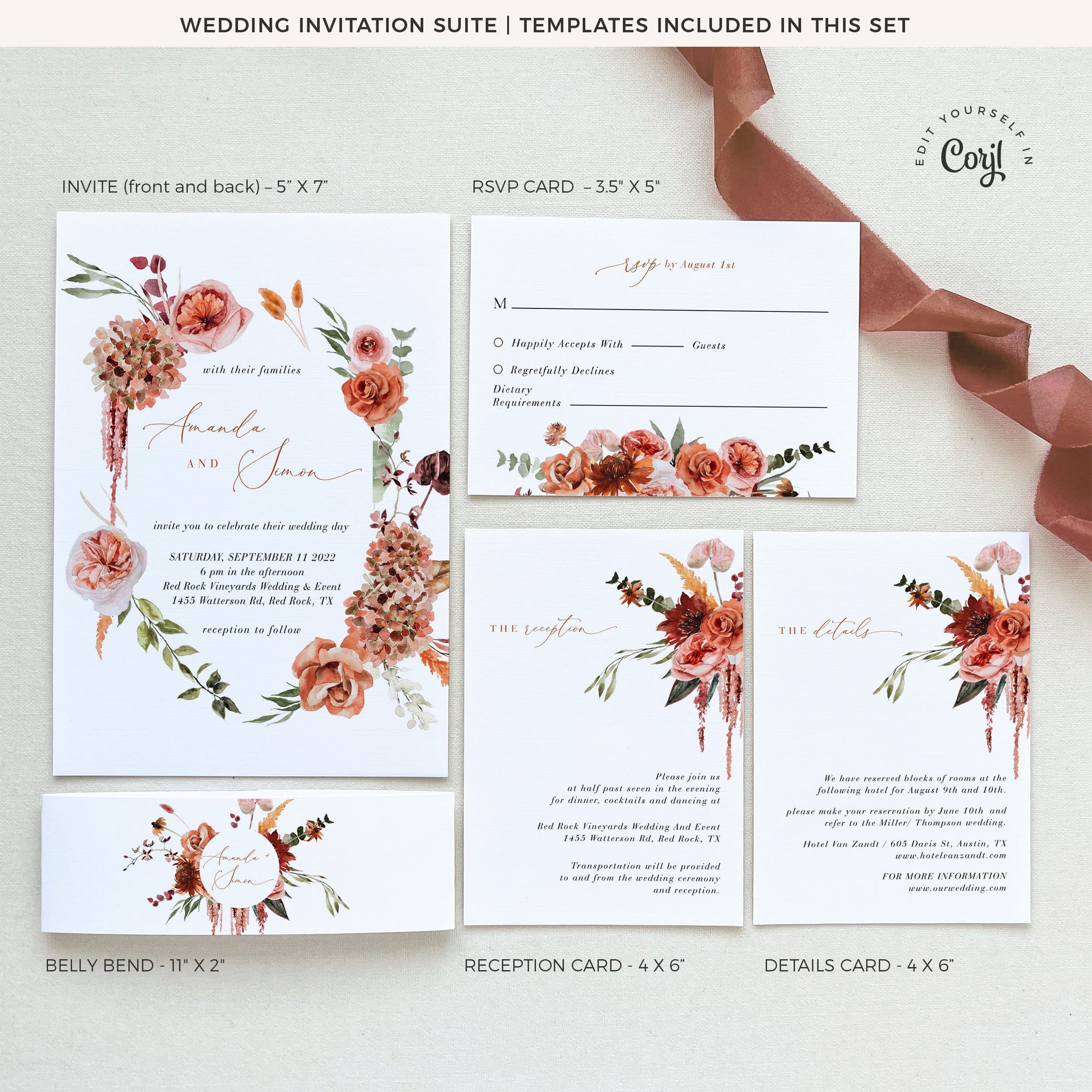 SCARLETT Boho Wedding Invitation Suite Template