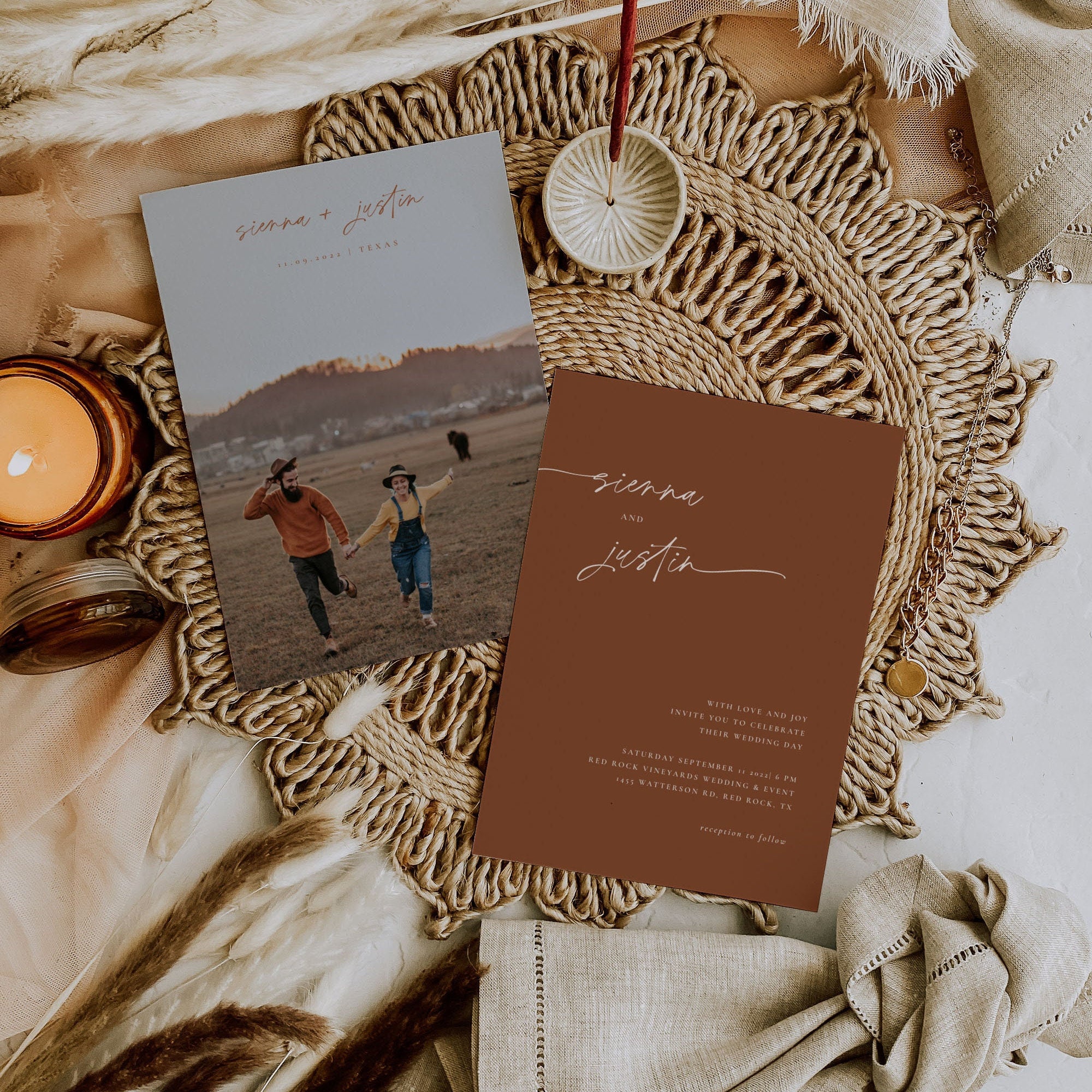 SIENNA Terracotta Boho Wedding Invitation Template
