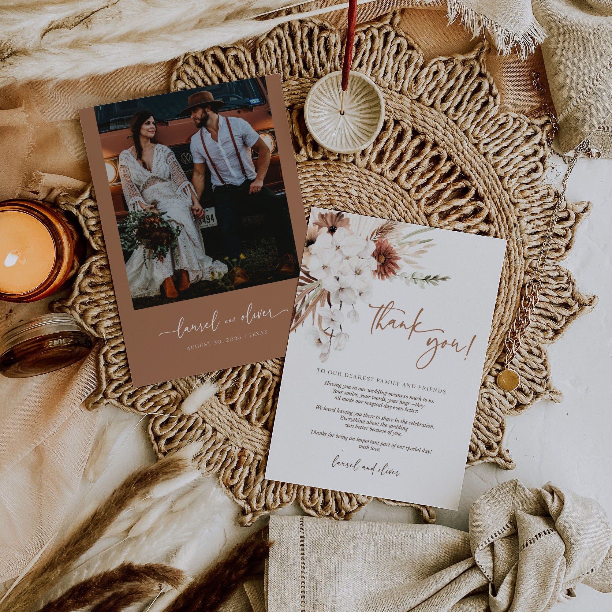 LAUREL Boho Wedding Thank You Cards Templates