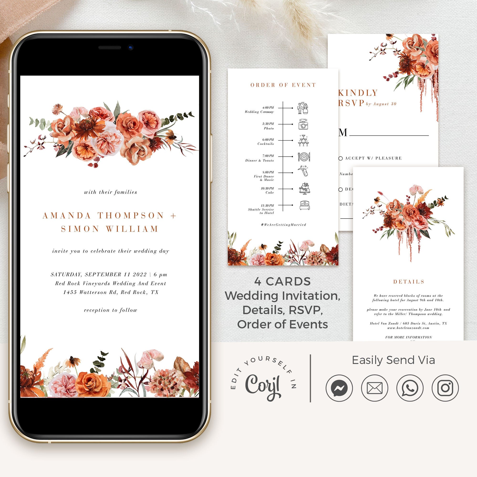 SCARLETT Boho Wedding Invitation Template Set Digital
