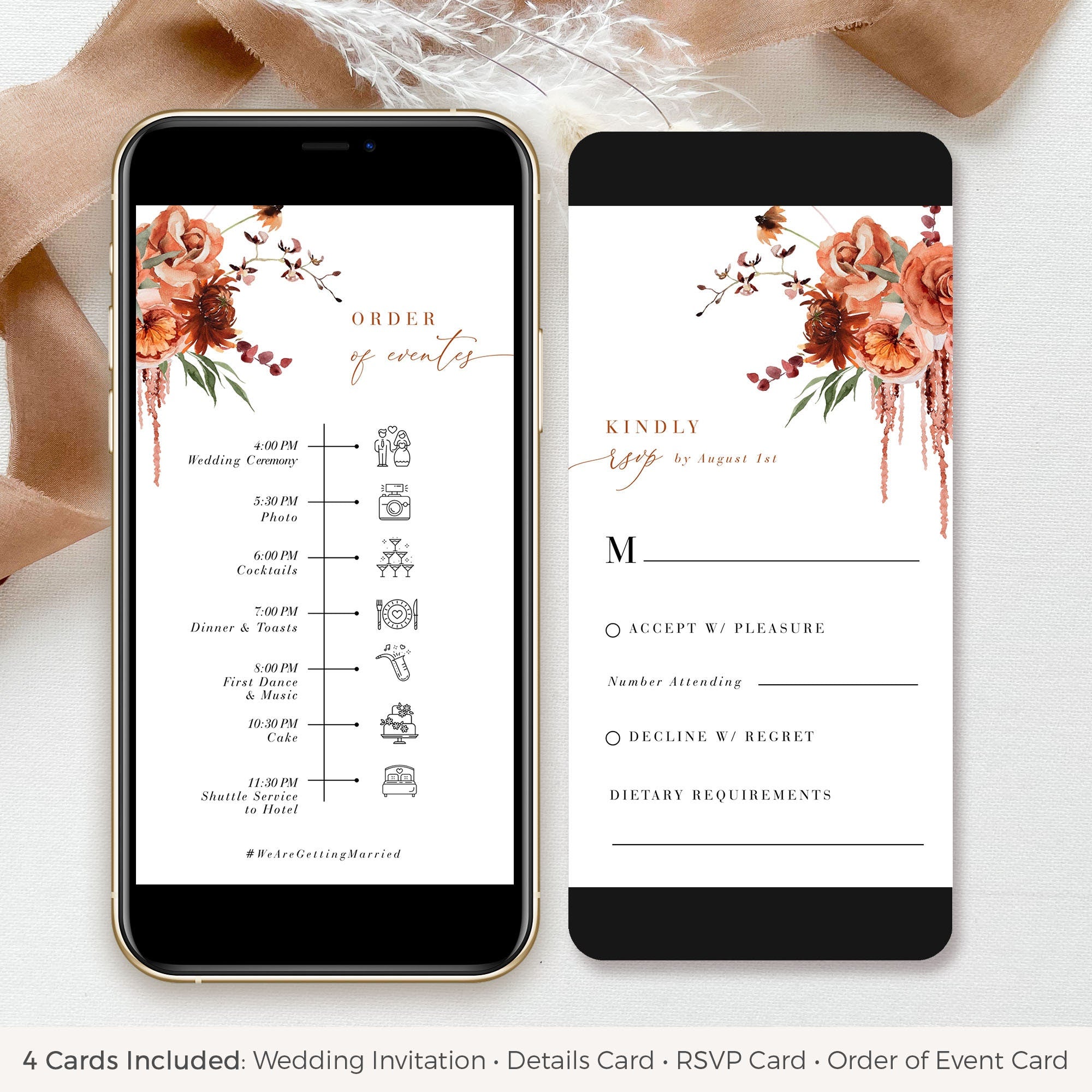 SCARLETT Wedding Invitation with Rsvp Boho Chic