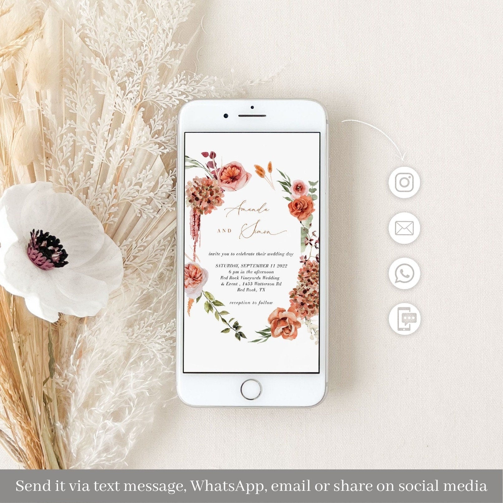 SCARLETT Wedding Invitation with Rsvp Boho Chic