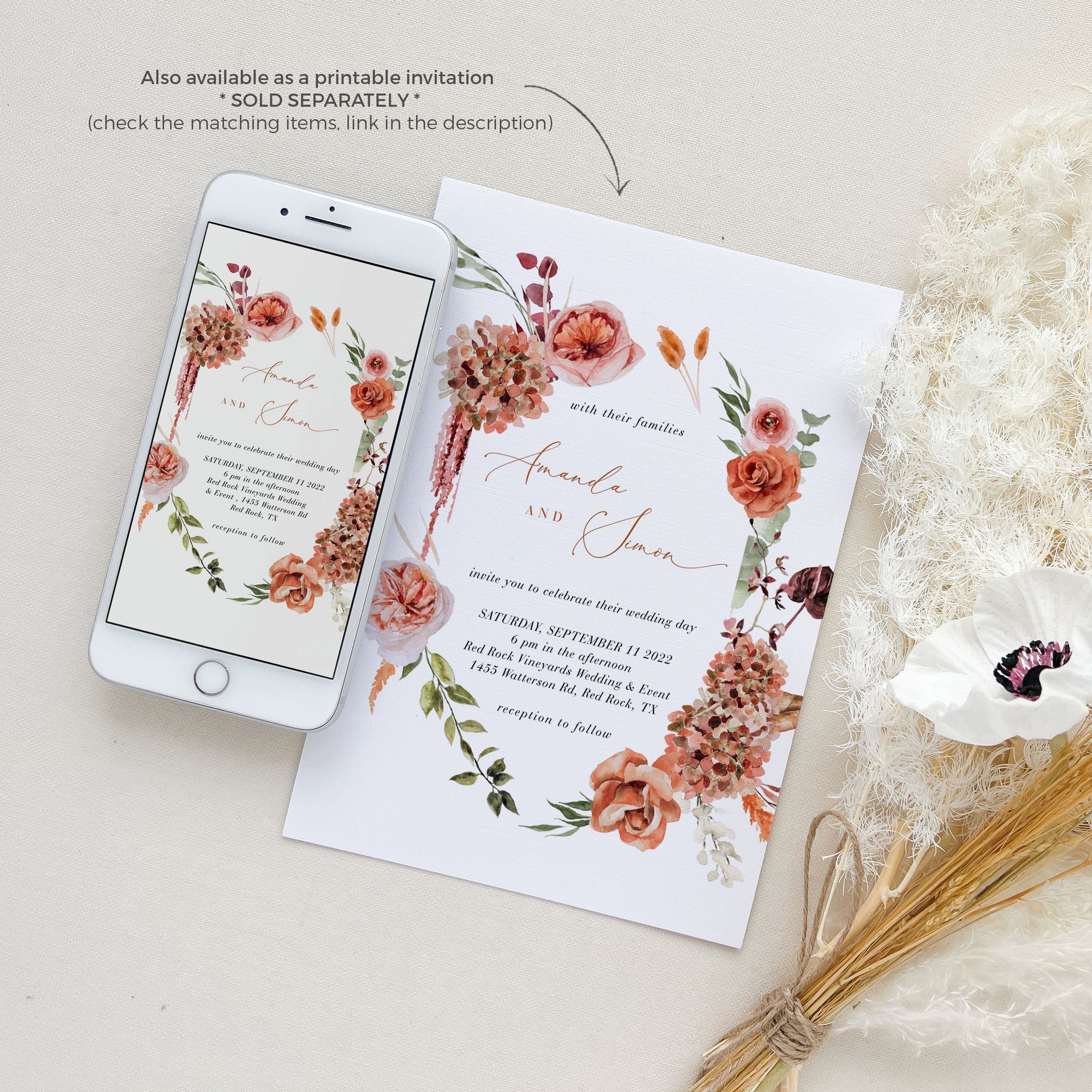 SCARLETT Wedding Invitation with Rsvp Boho Chic