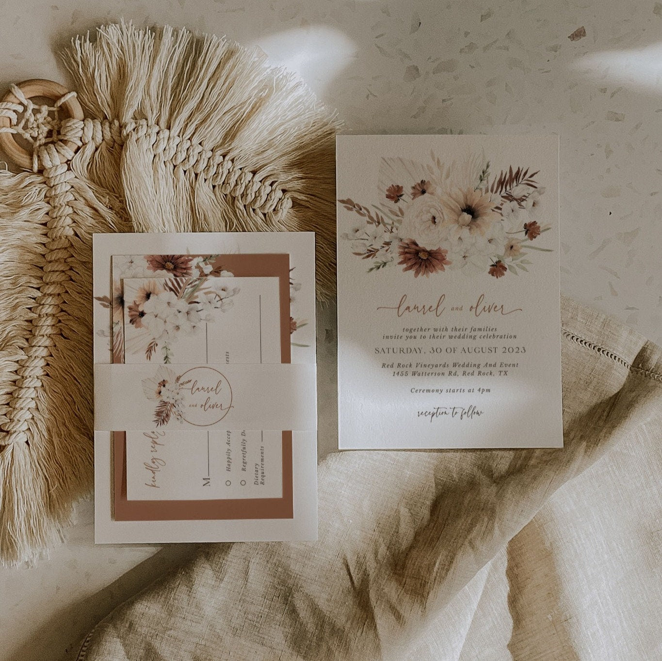 LAUREL Boho Wedding Invitation Suite Template