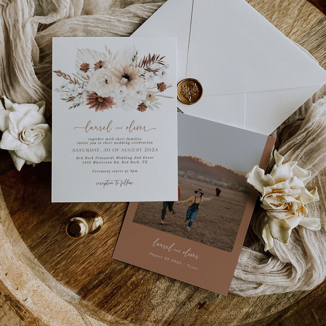 LAUREL Boho Wedding Invite Template with Photo