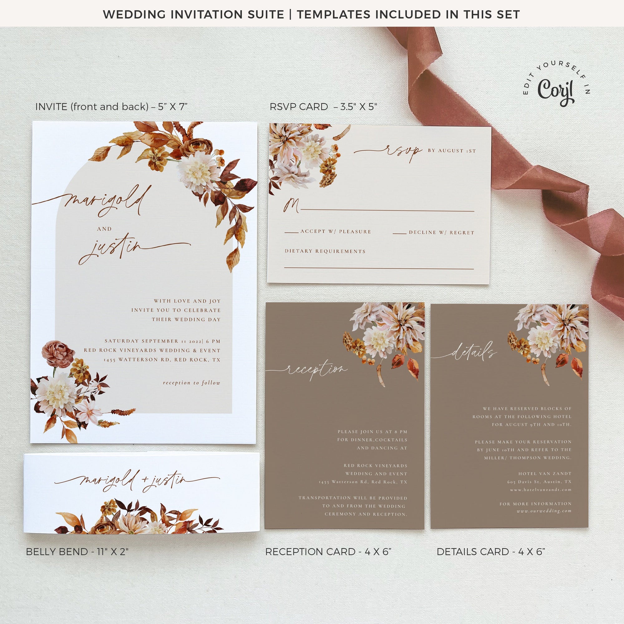 MARIGOLD Boho Wedding Invitation Template Suite