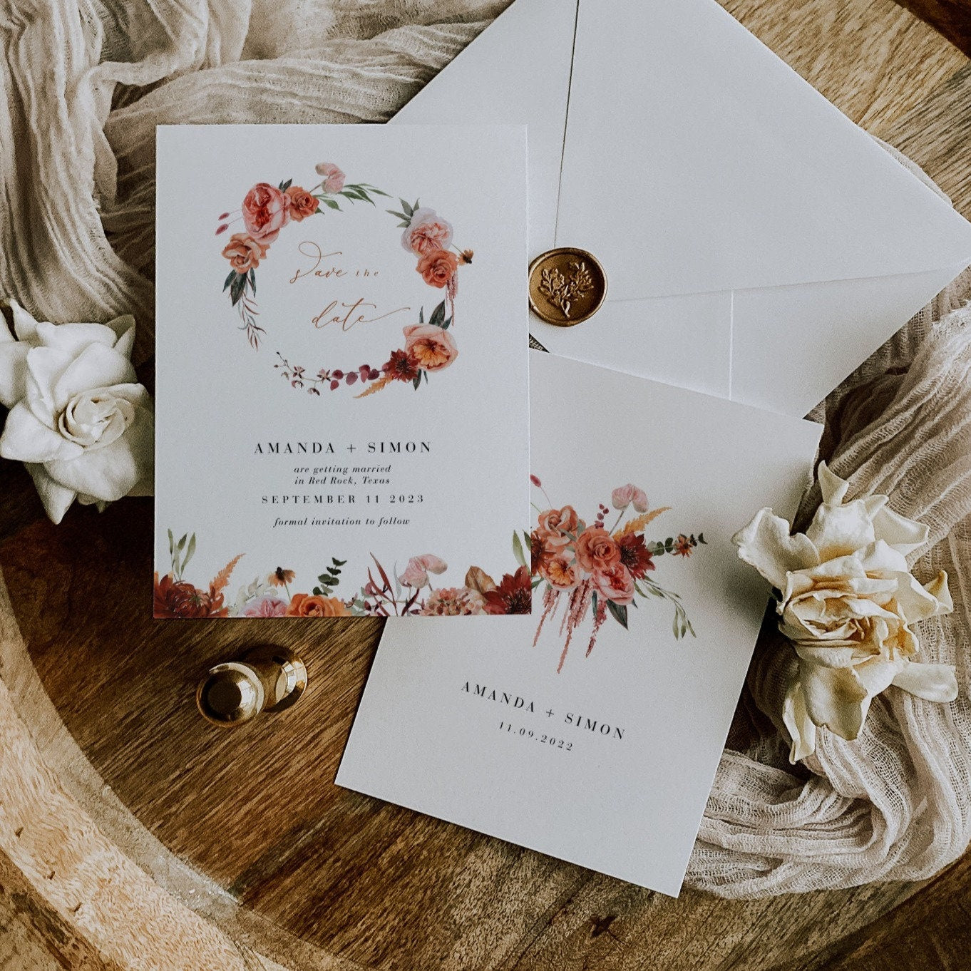 SCARLETT Rustic Boho Save the Date Cards