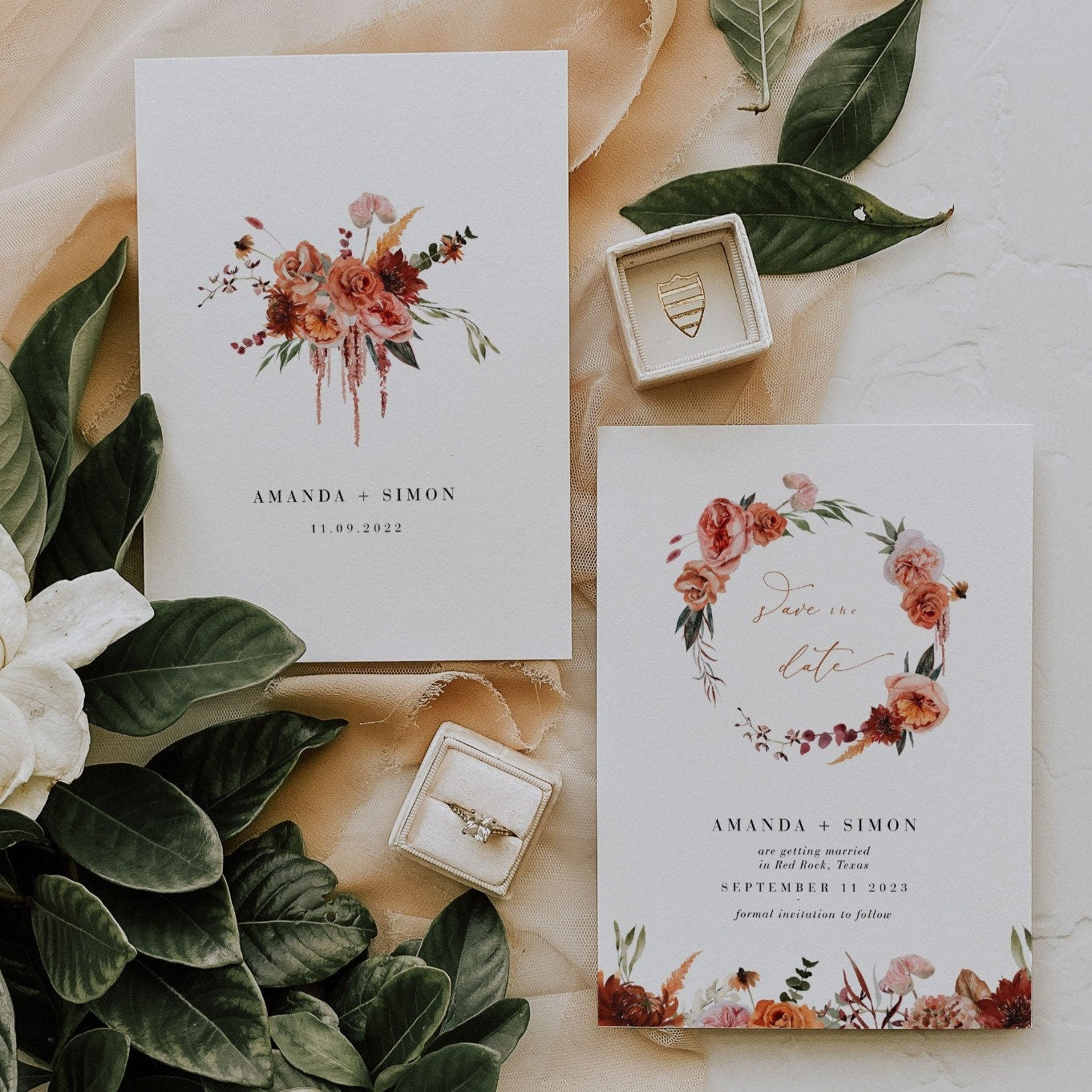 SCARLETT Rustic Boho Save the Date Cards