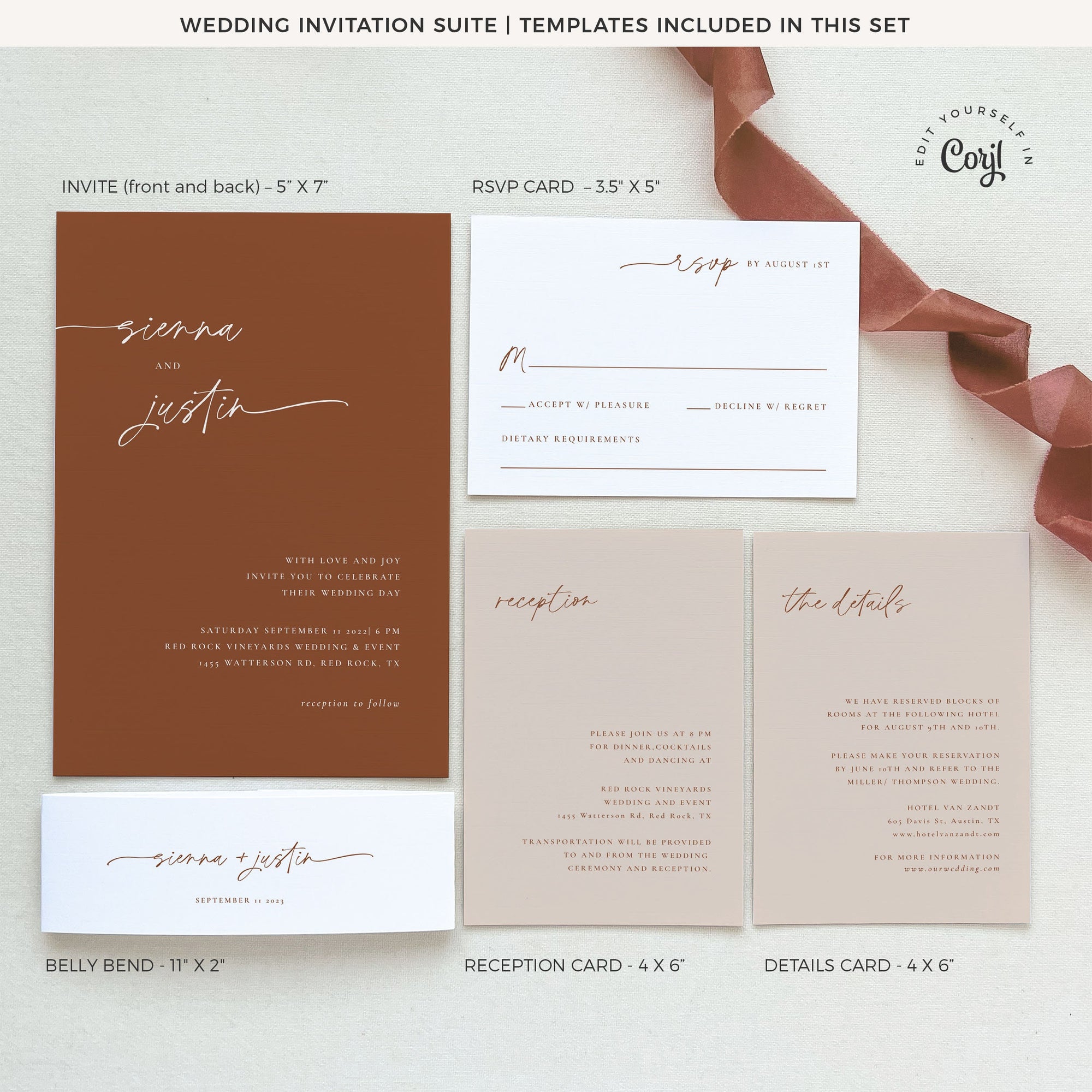 SIENNA Terracotta Wedding Invitation Set Template