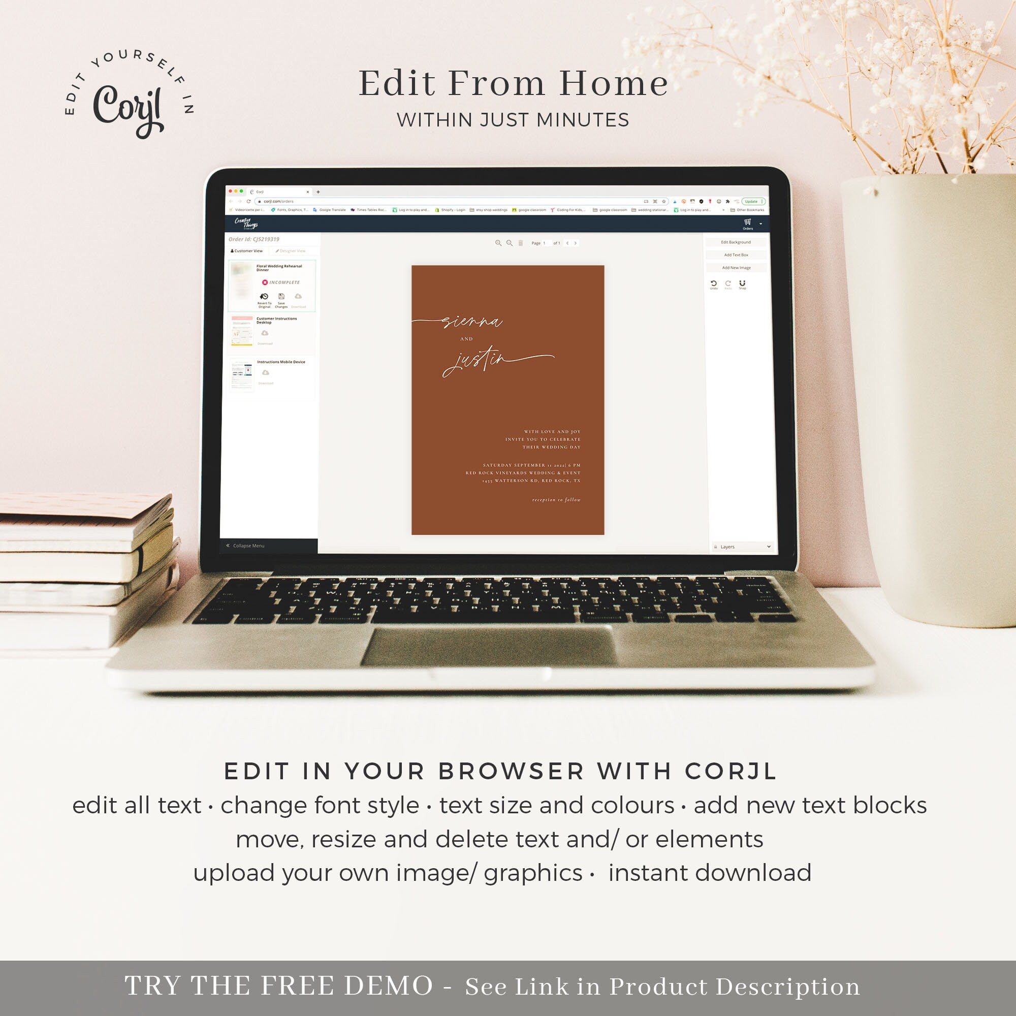 SIENNA Terracotta Wedding Printable Stationery Template Bundle