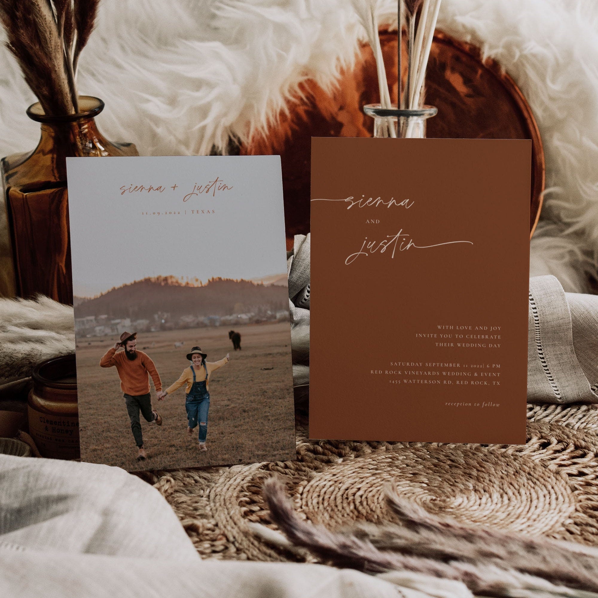 SIENNA Terracotta Boho Wedding Invitation Template