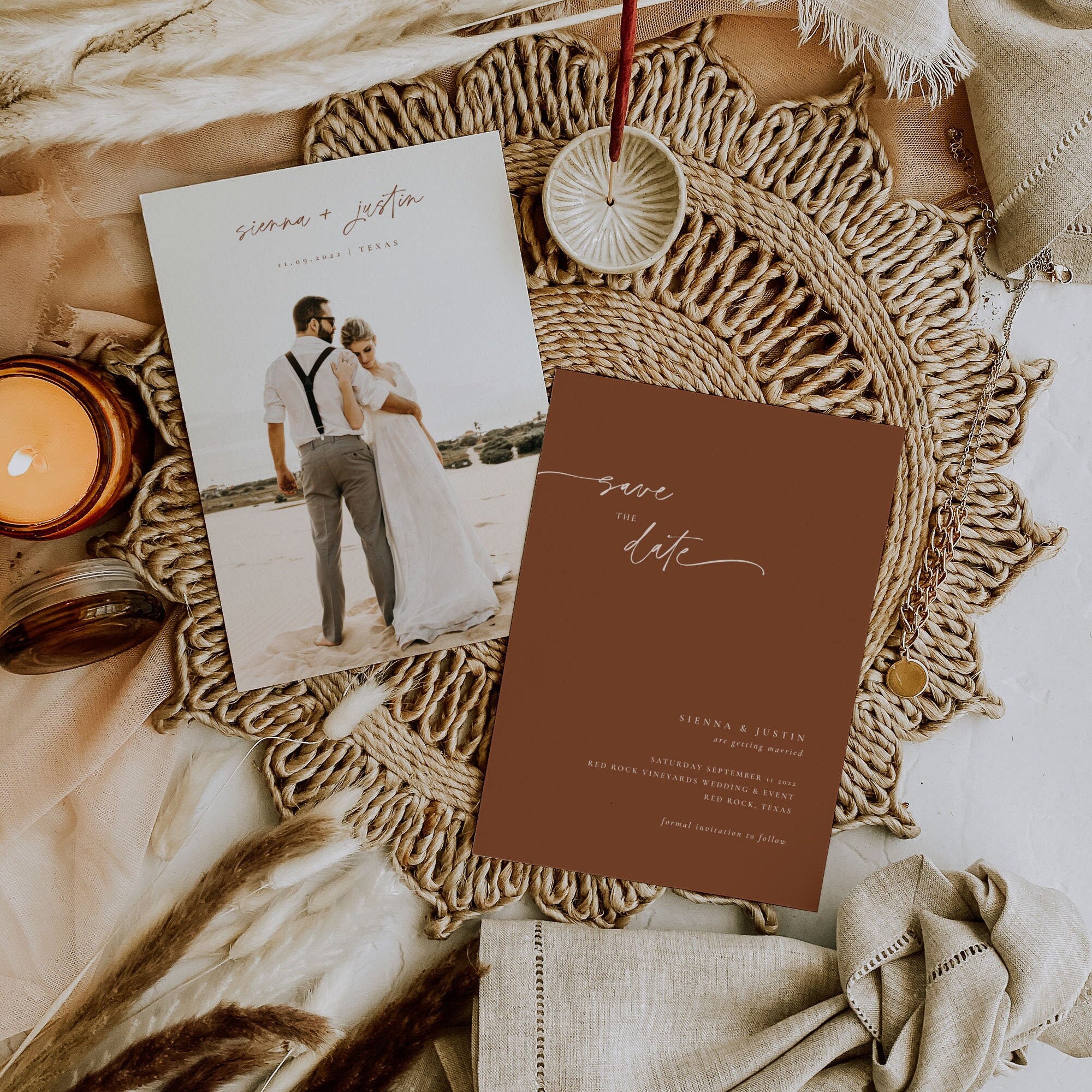 SIENNA Terracotta Boho Save the Date Template